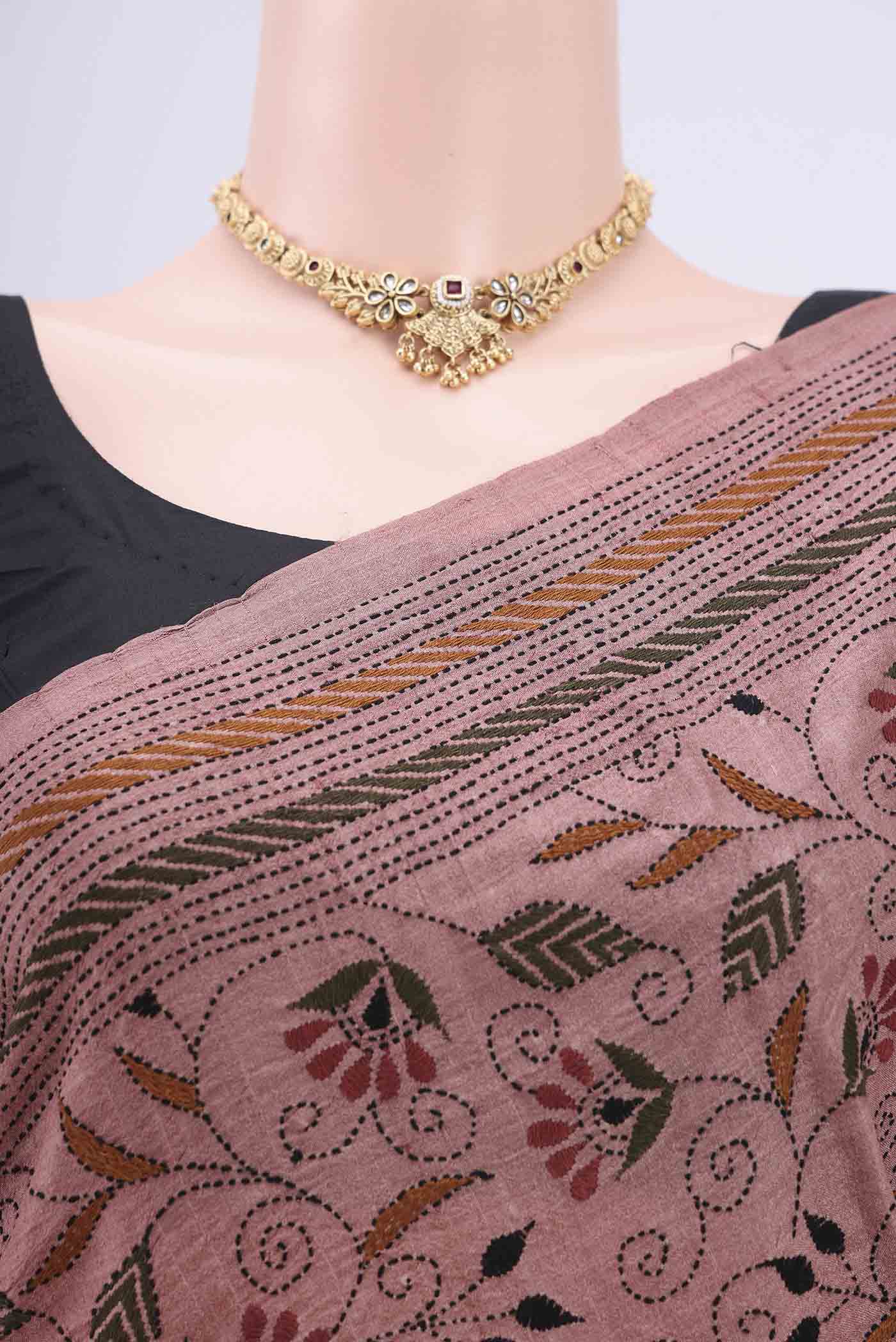 Coral Tussar Silk Saree - Image 2