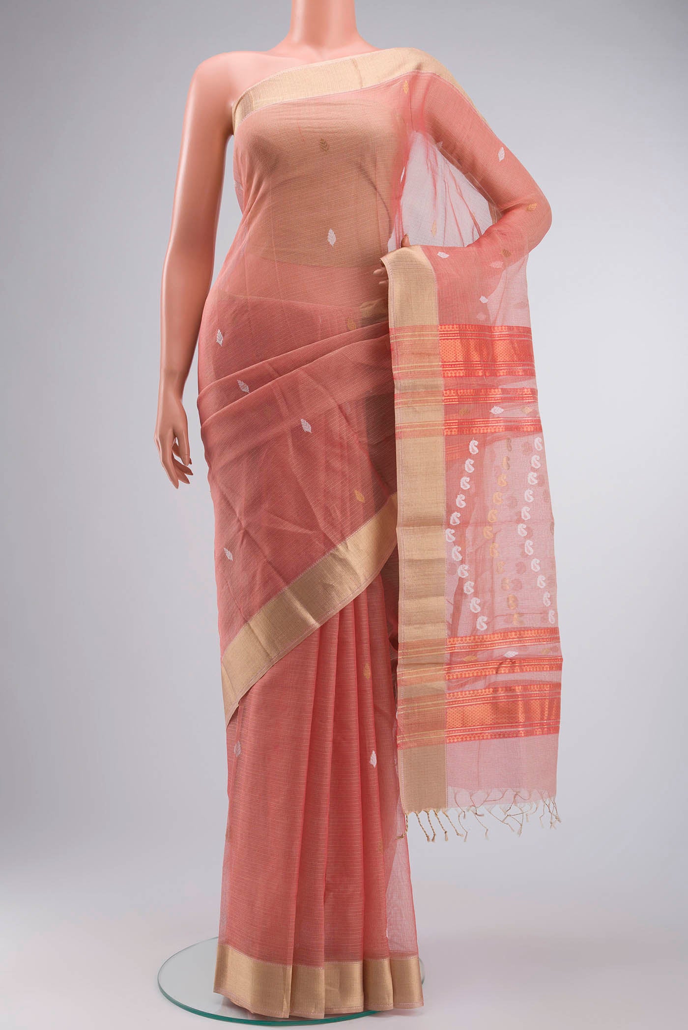 Coral Maheshwari Silk Cotton Saree