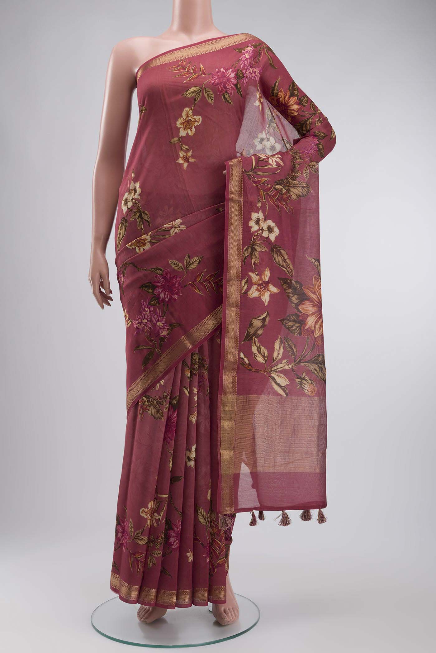 Coral Silk Cotton Saree