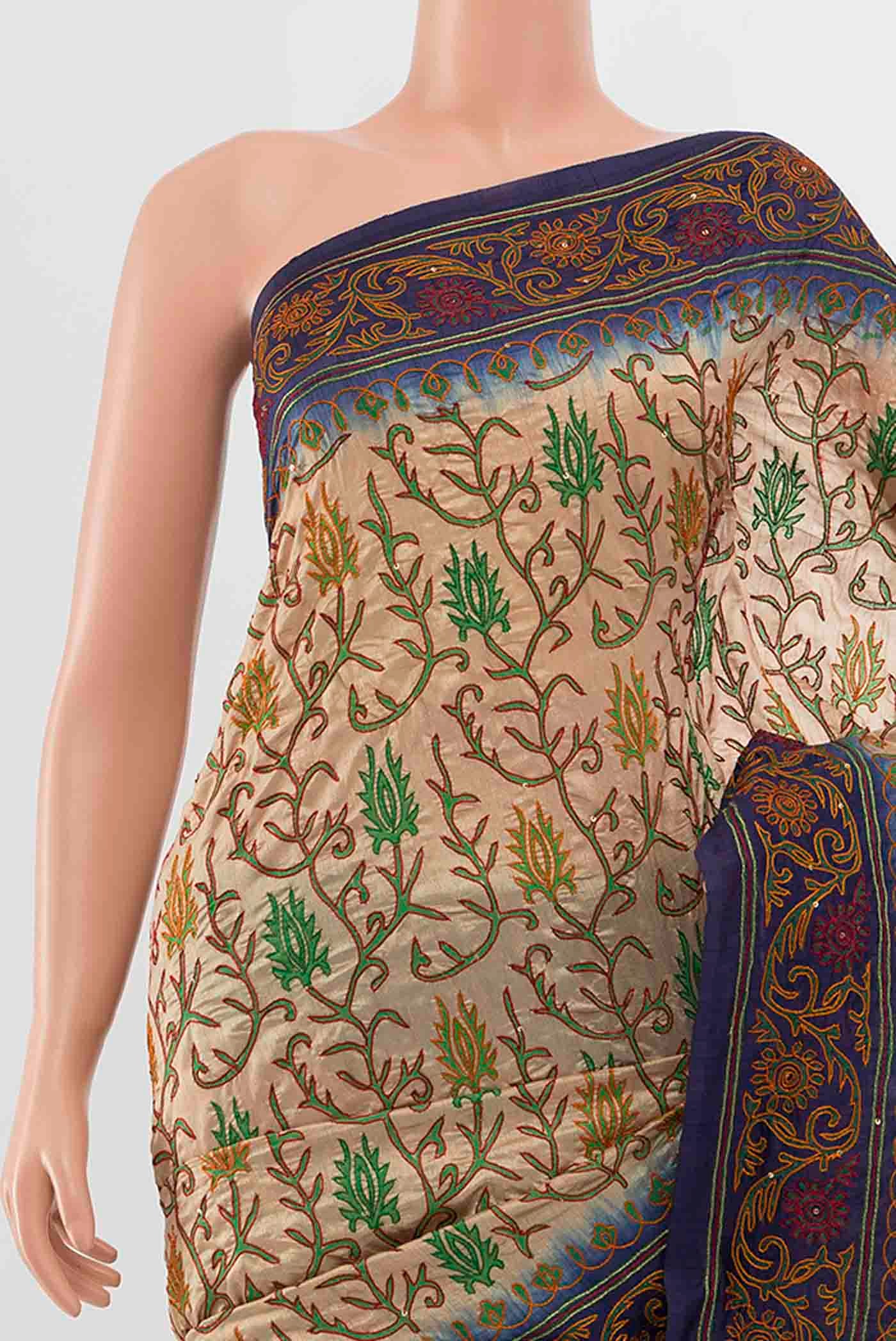 Cream Blended Raw Silk Saree - Image 2