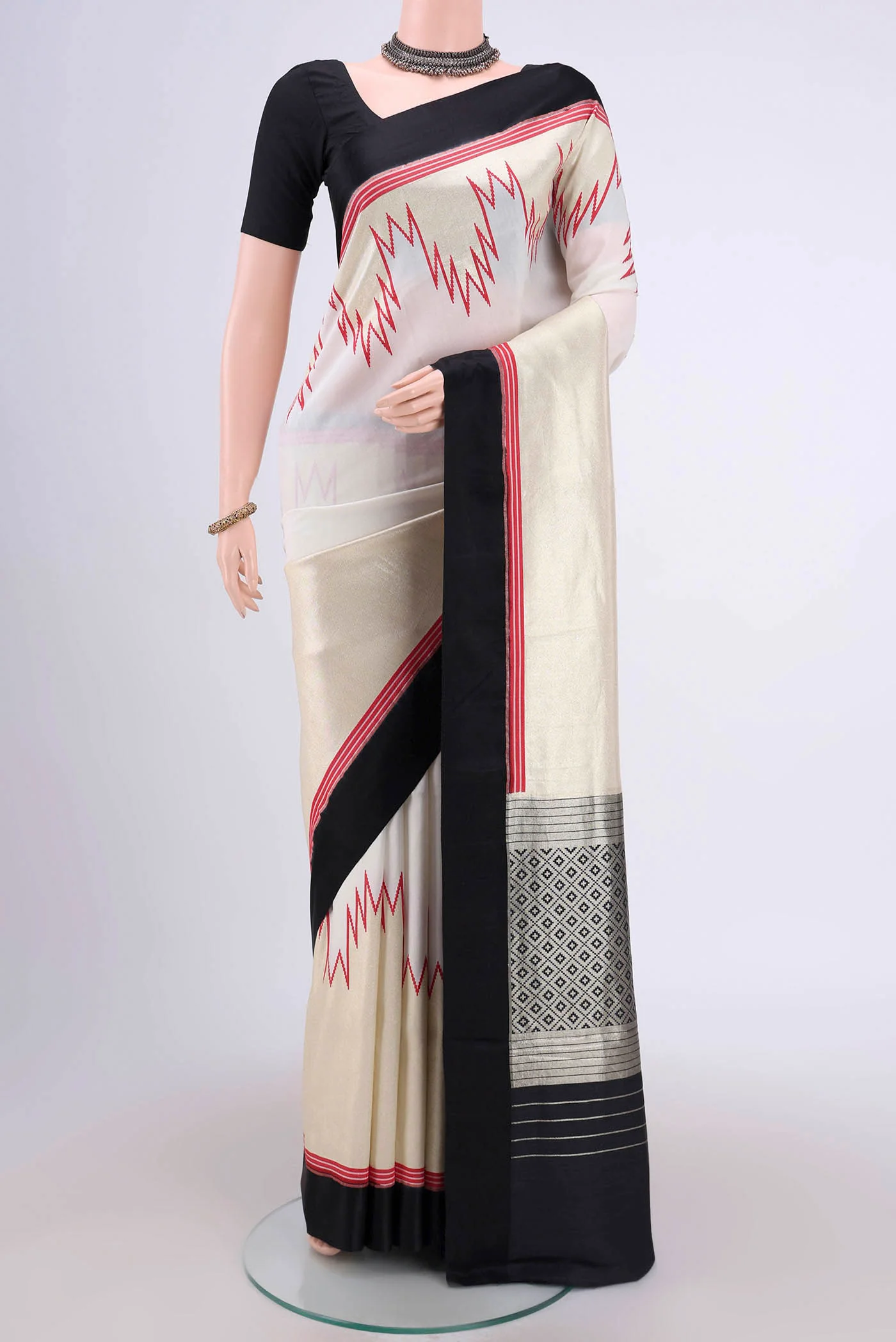 Cream Banarasi Silk Saree