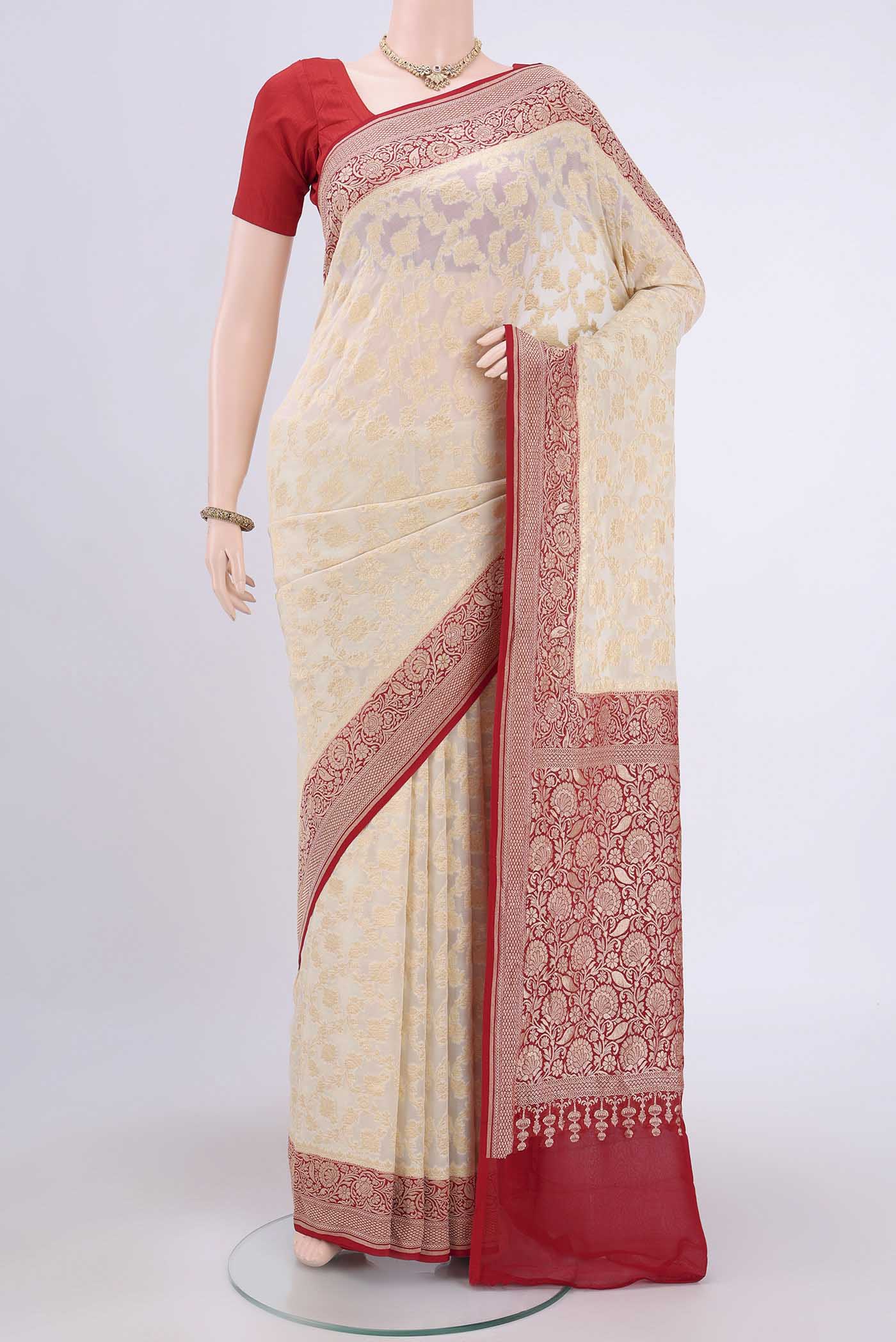 Cream Banarasi Georgette Saree