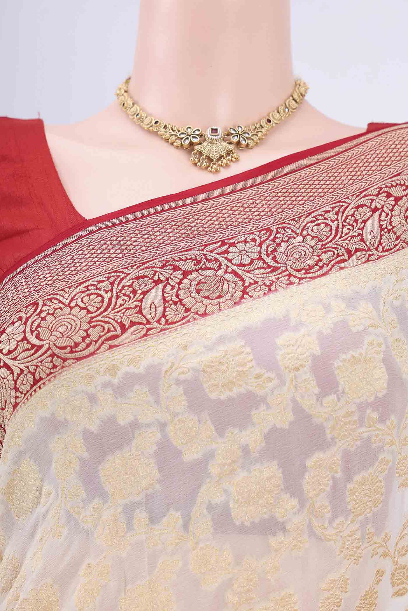 Cream Banarasi Georgette Saree - Image 2