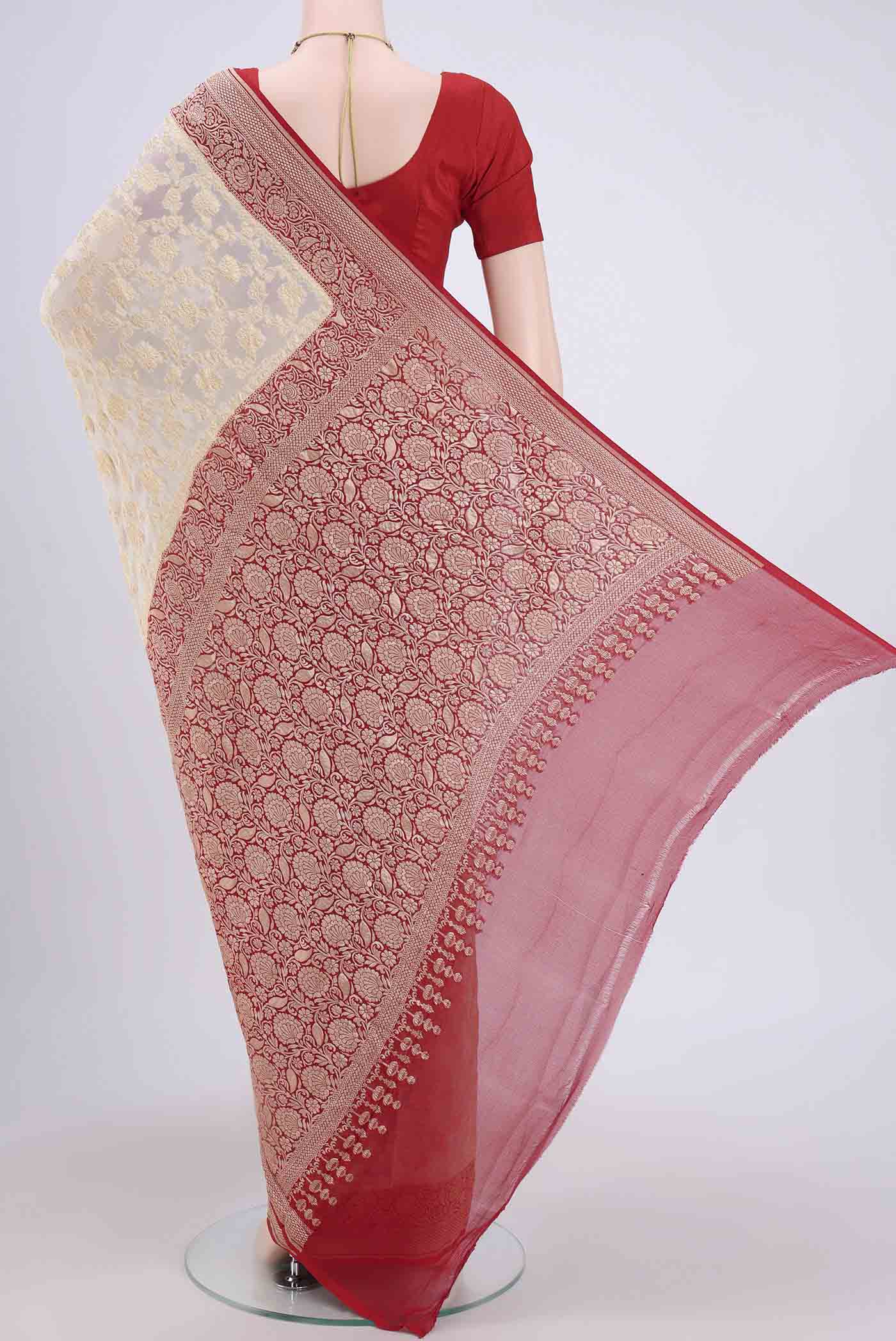 Cream Banarasi Georgette Saree - Image 3