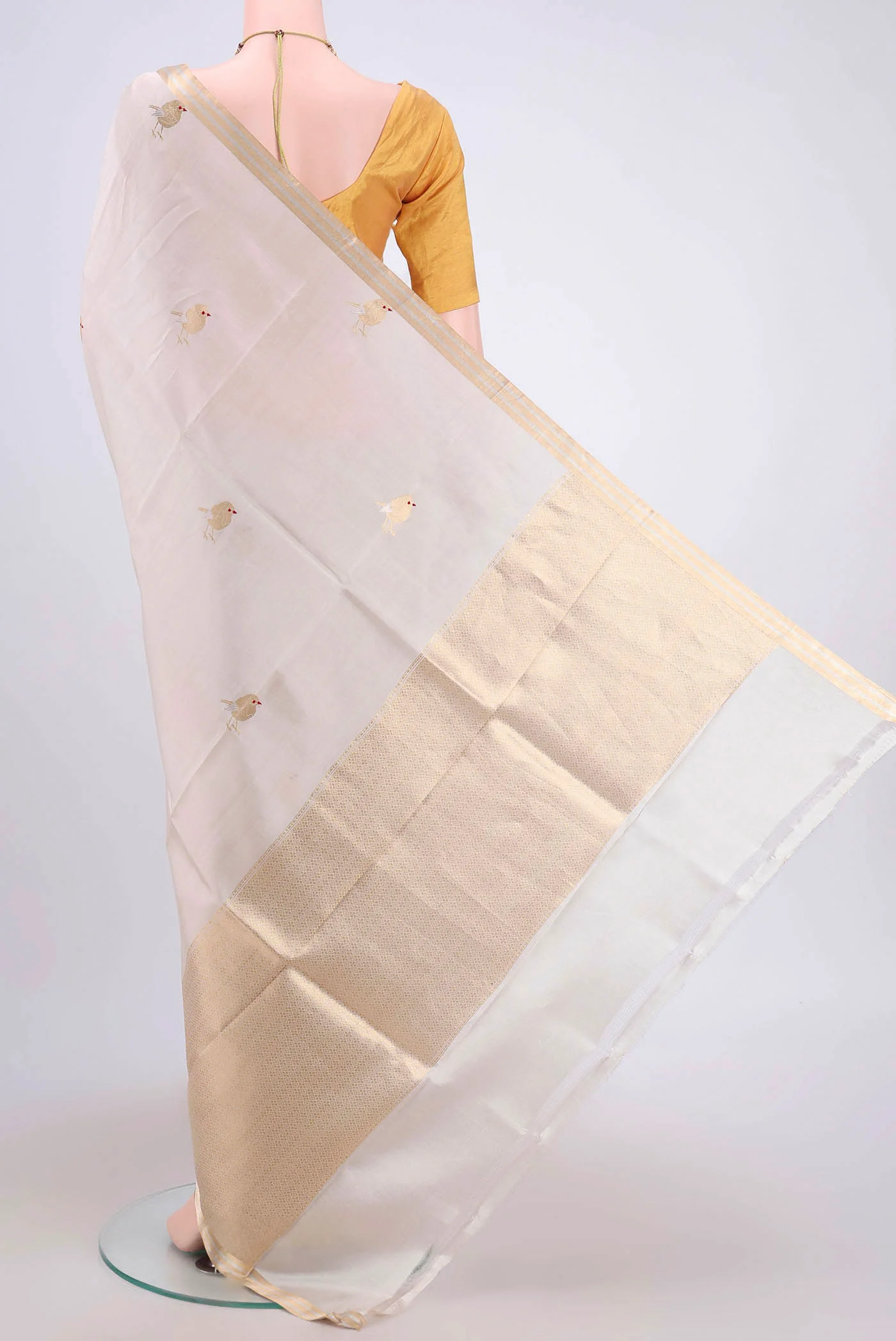 Off White Banarasi Silk Saree - Image 3