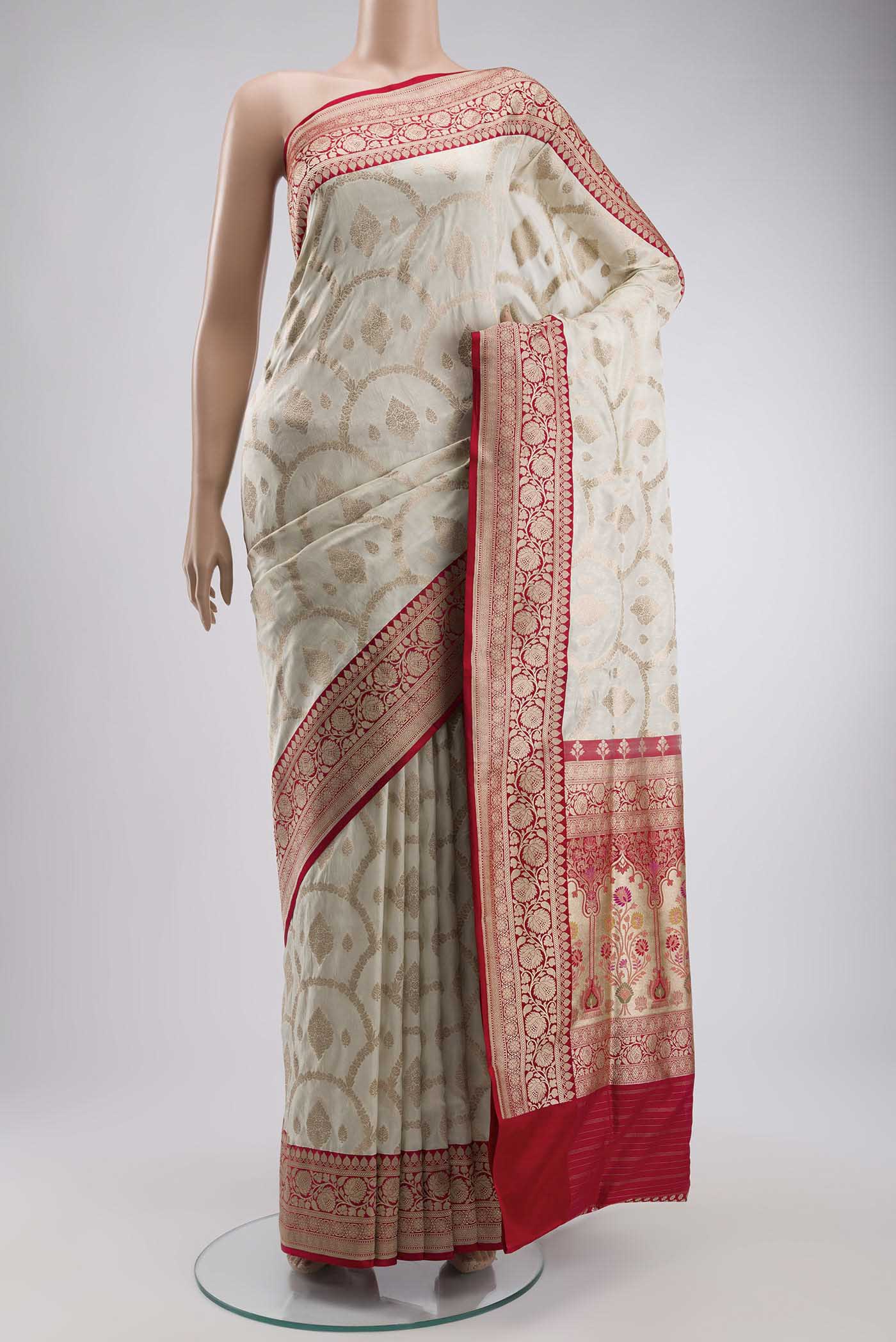 Cream Banarasi Silk Saree
