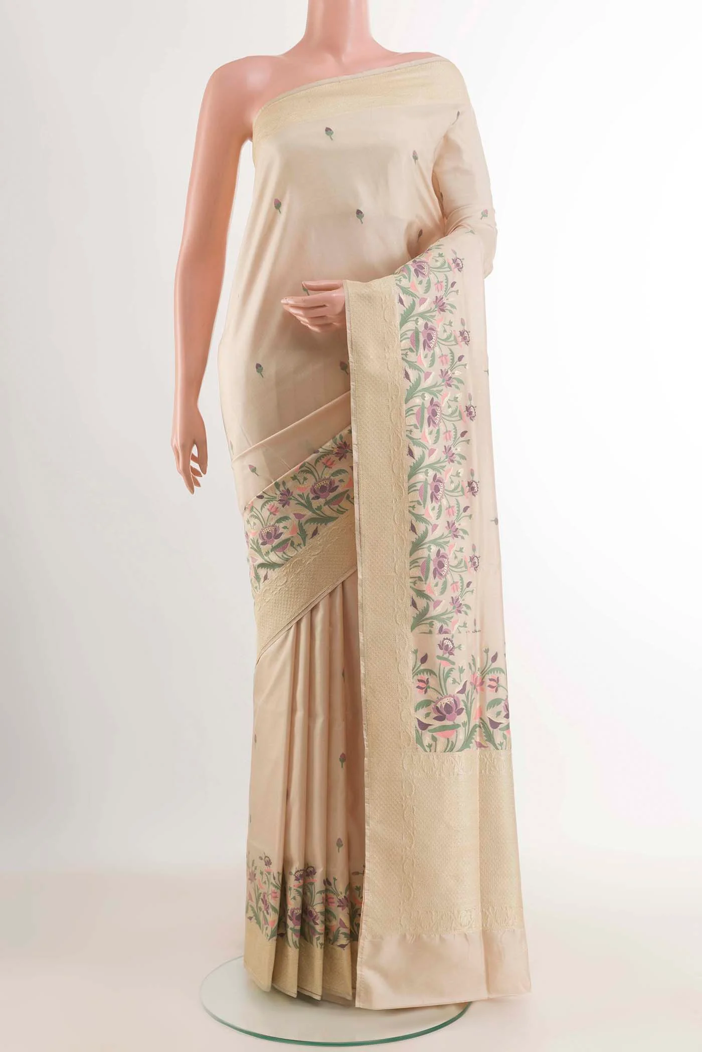 Cream Banarasi Silk Saree