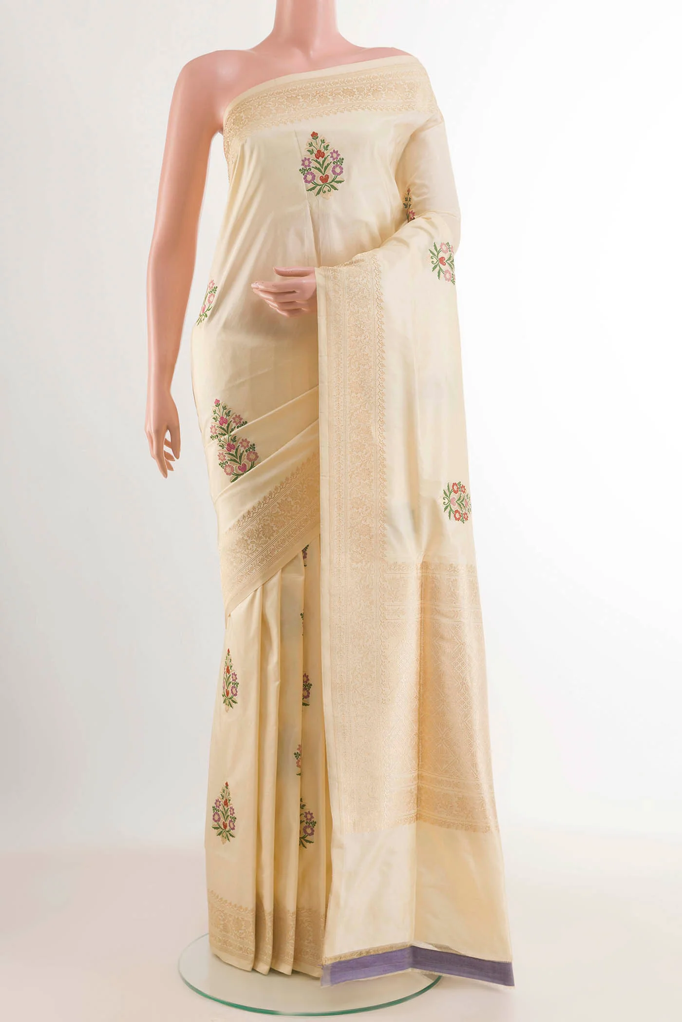Cream Banarasi Silk Saree