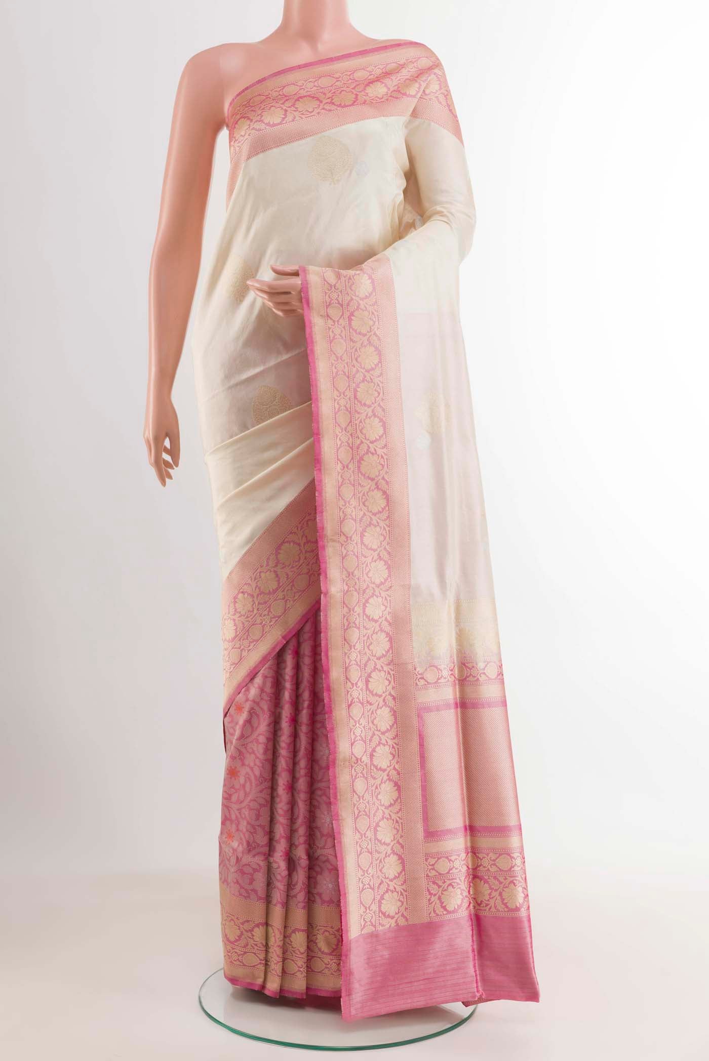 Off White Banarasi Silk Saree