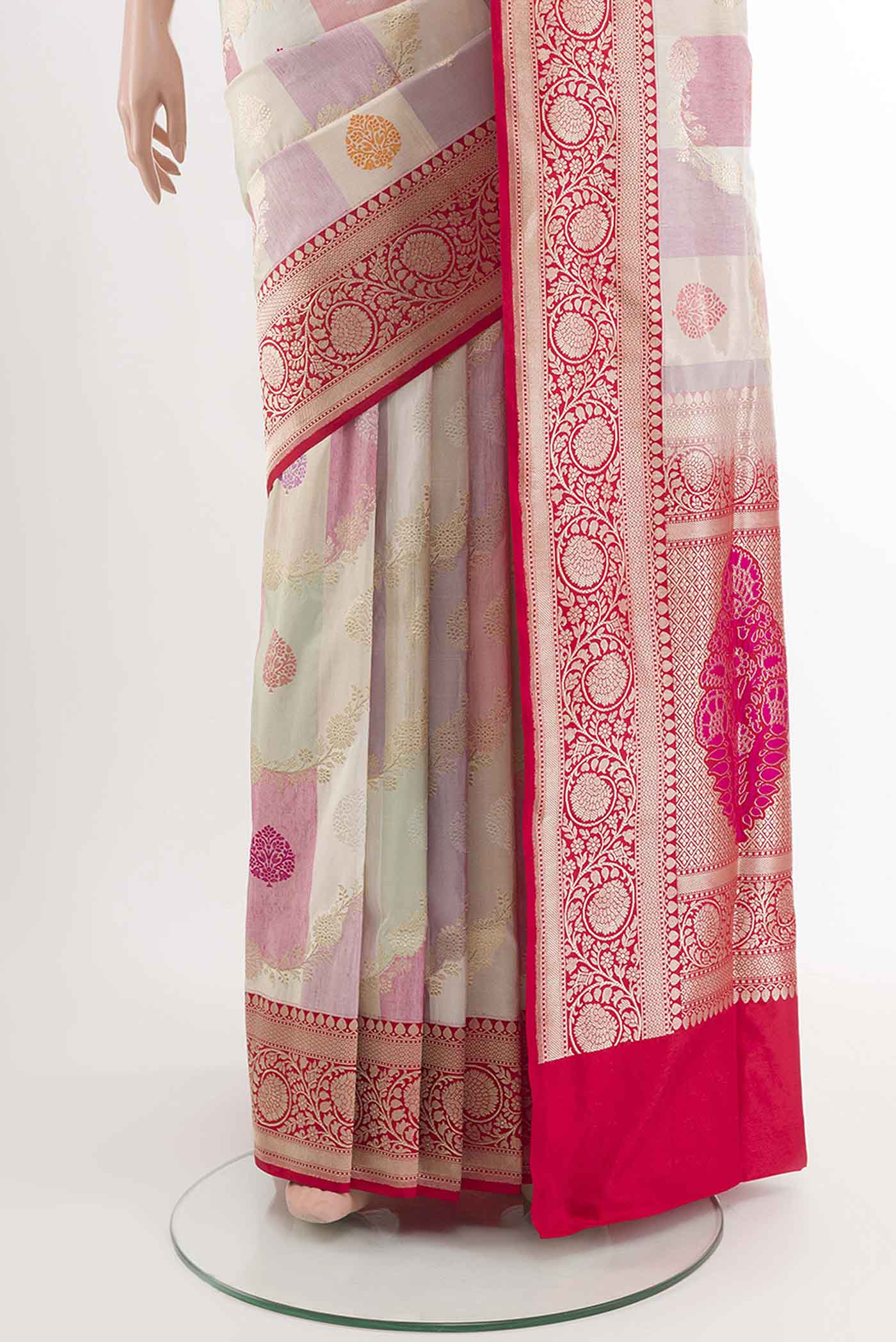 Cream Banarasi Silk Saree - Image 3