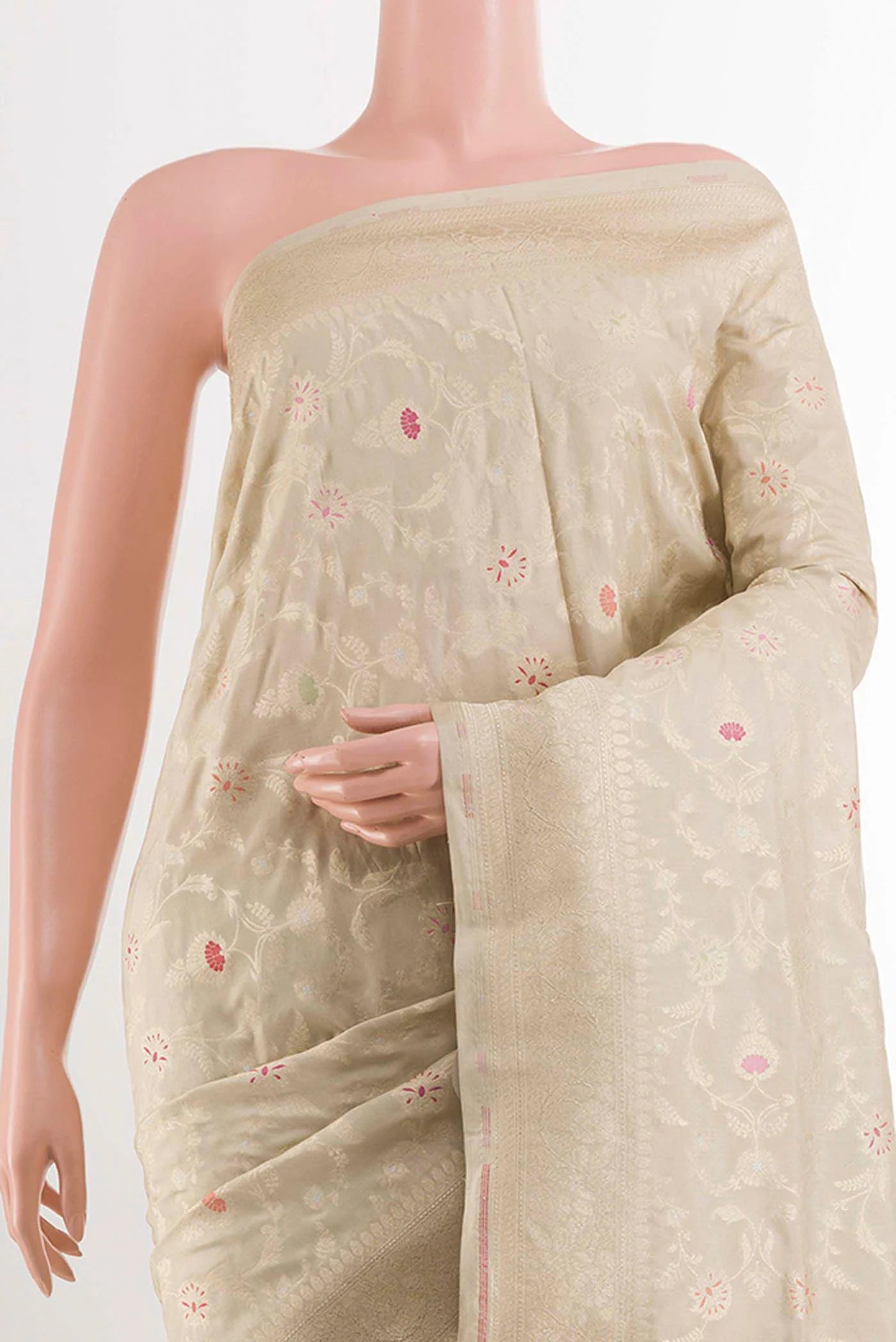 Cream Banarasi Silk Saree - Image 2