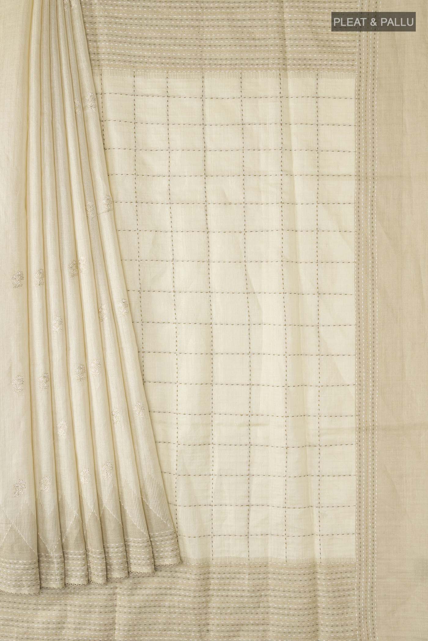 Cream Bhagalpuri Tussar Silk Saree - Image 4