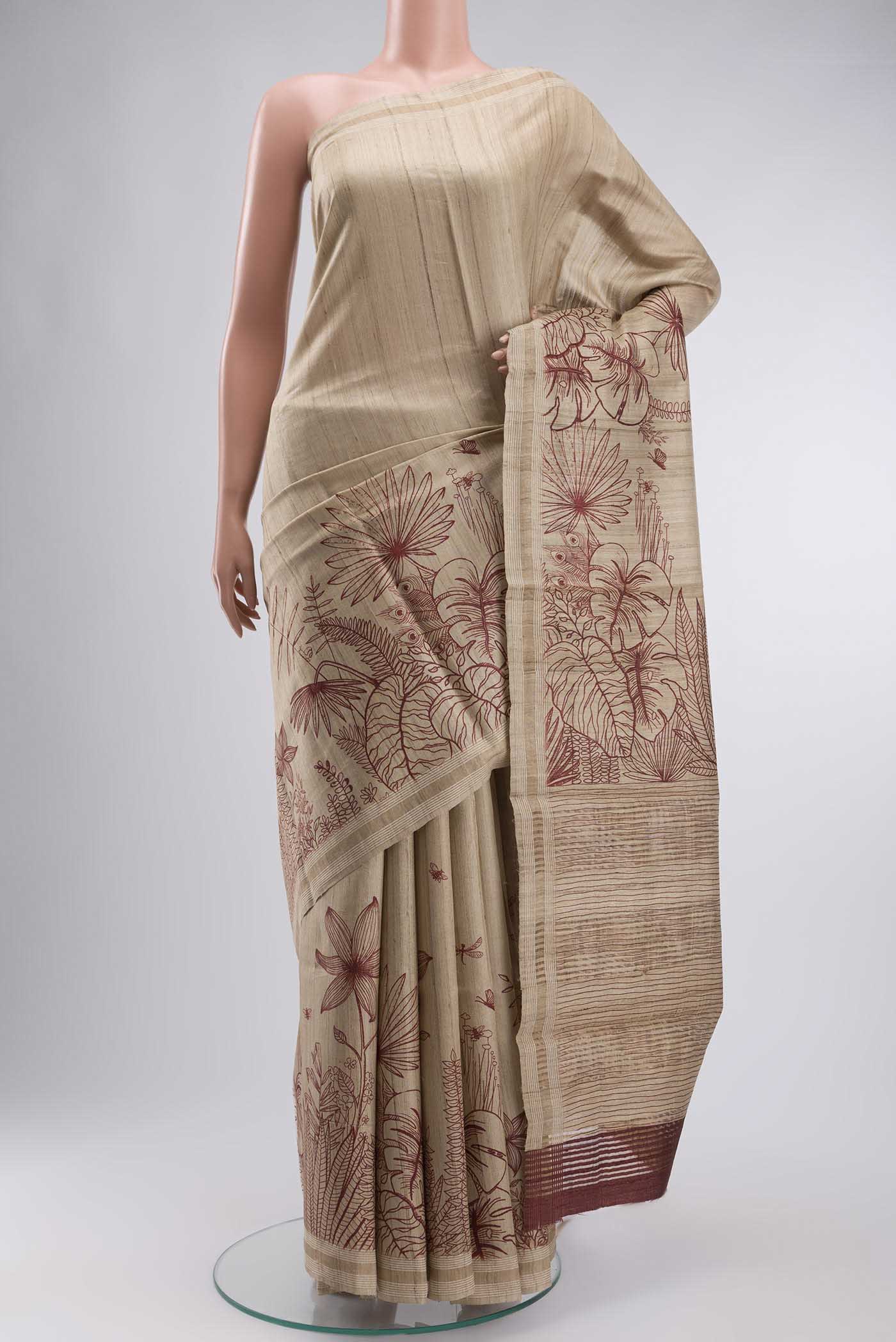 Cream Bhagalpuri Tussar Silk Saree