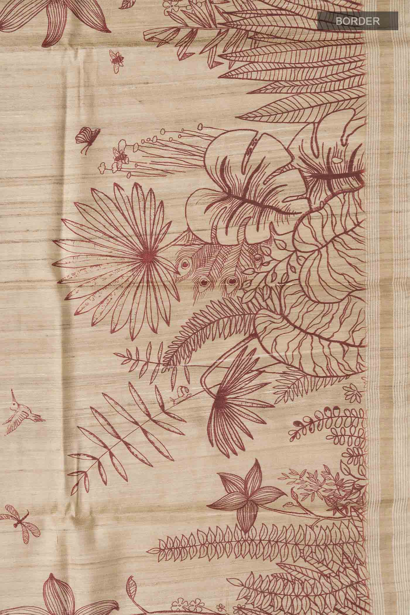 Cream Bhagalpuri Tussar Silk Saree - Image 3