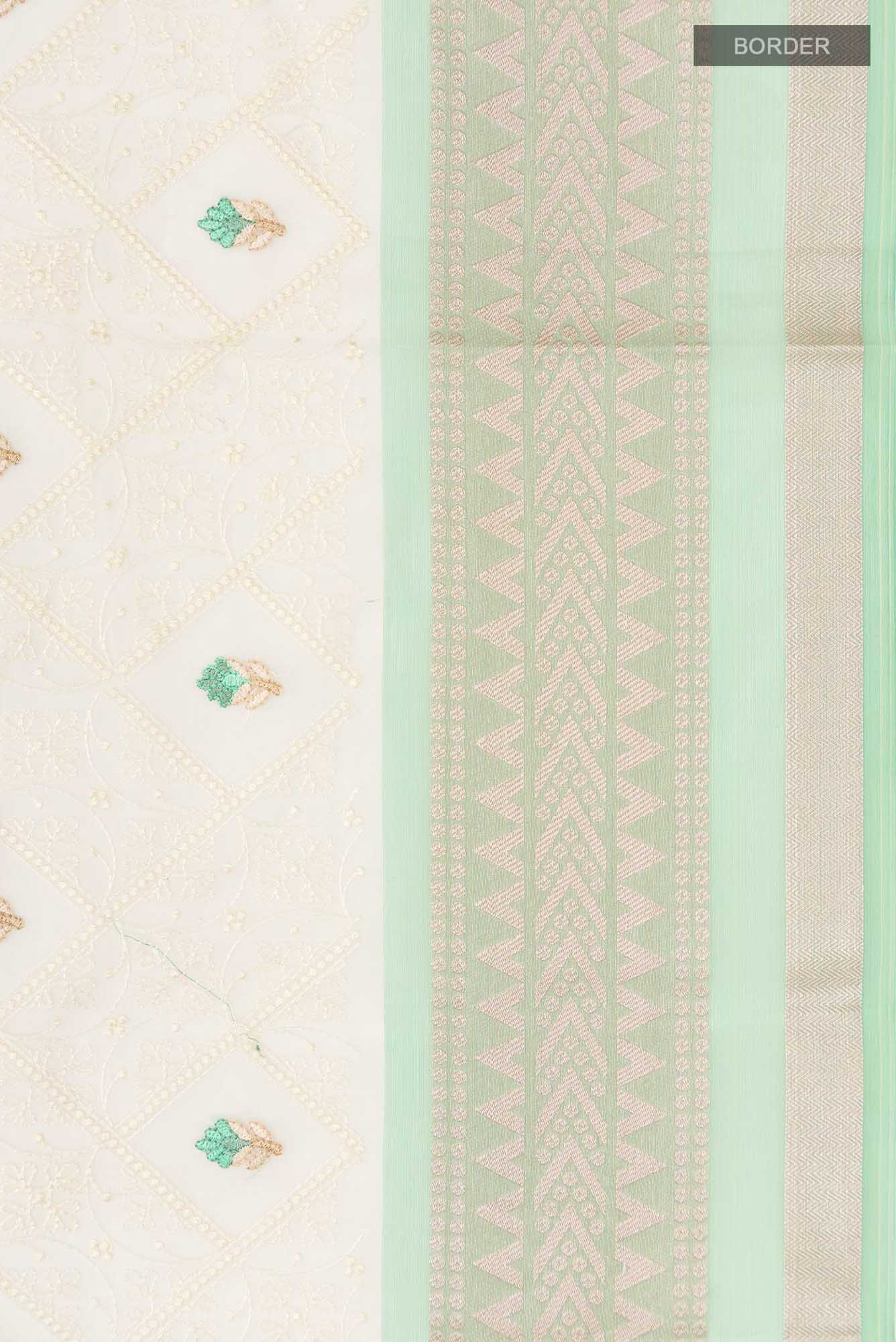 Cream Blended Kora Cotton Saree - Image 3