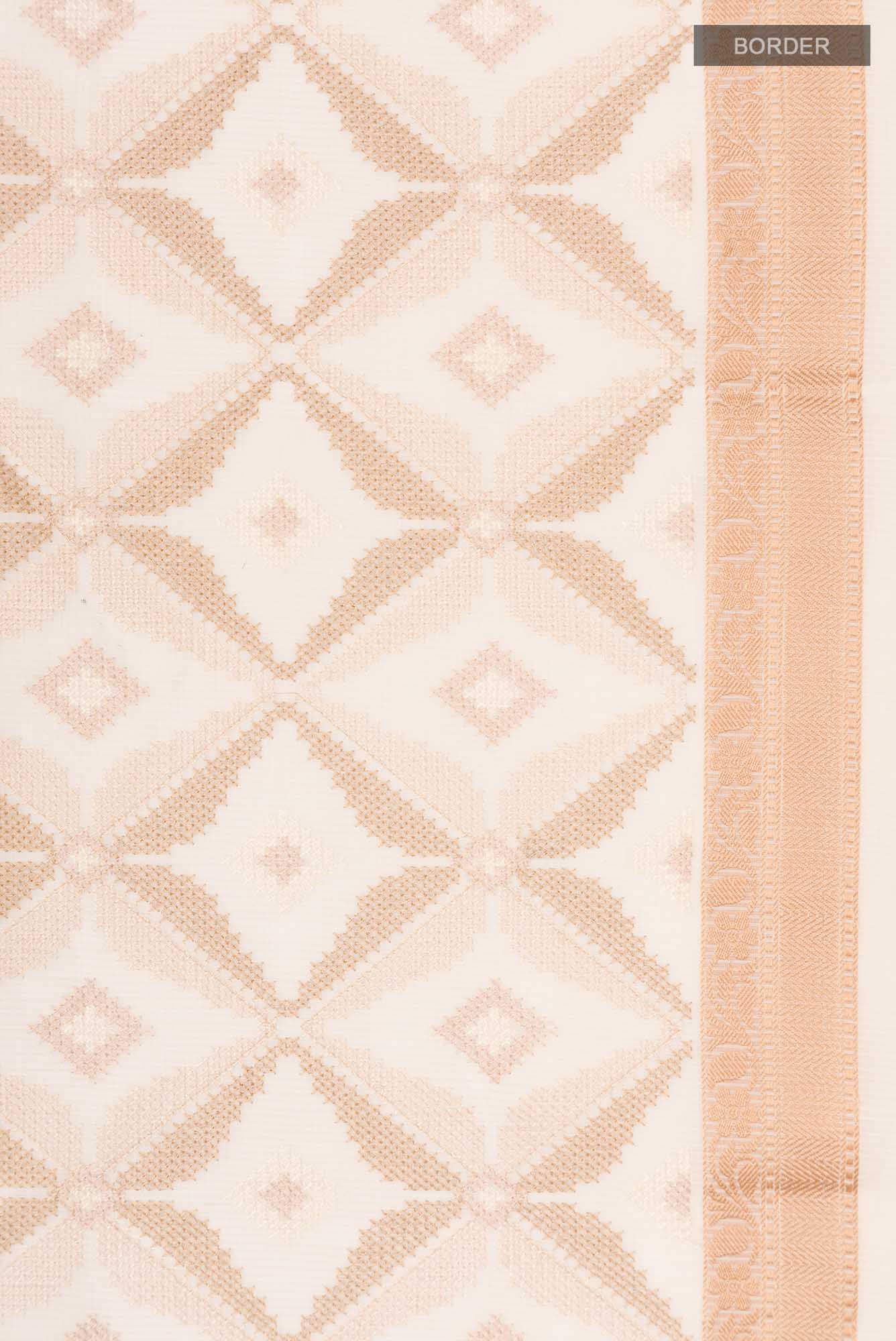 Cream Blended Kota Cotton Saree - Image 3