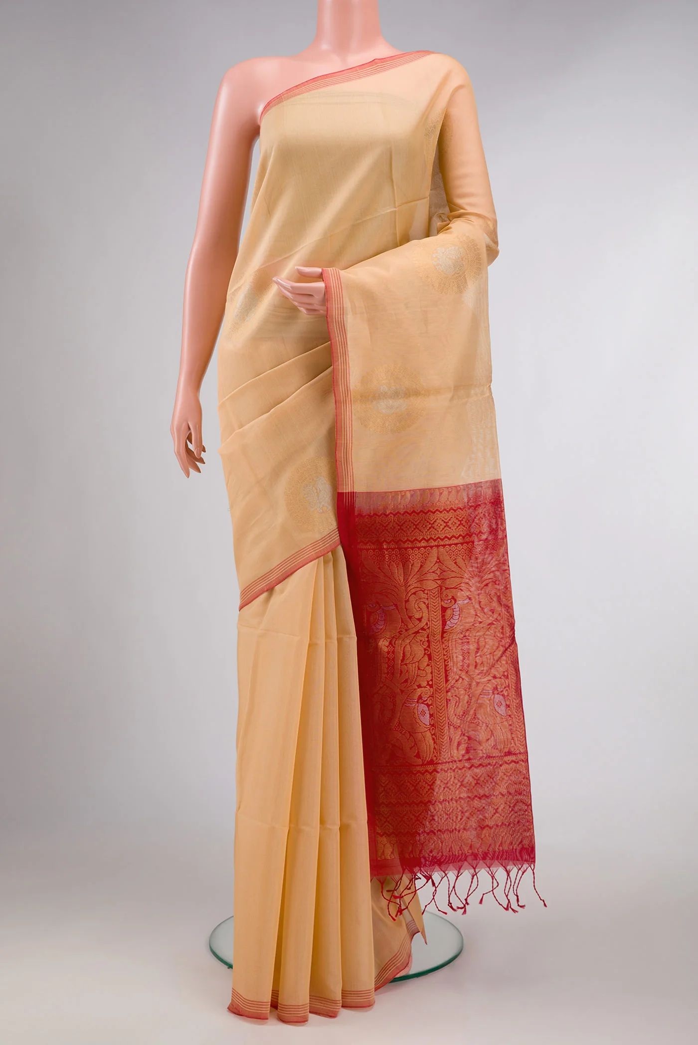 Cream Dual Tone Silk Cotton Saree