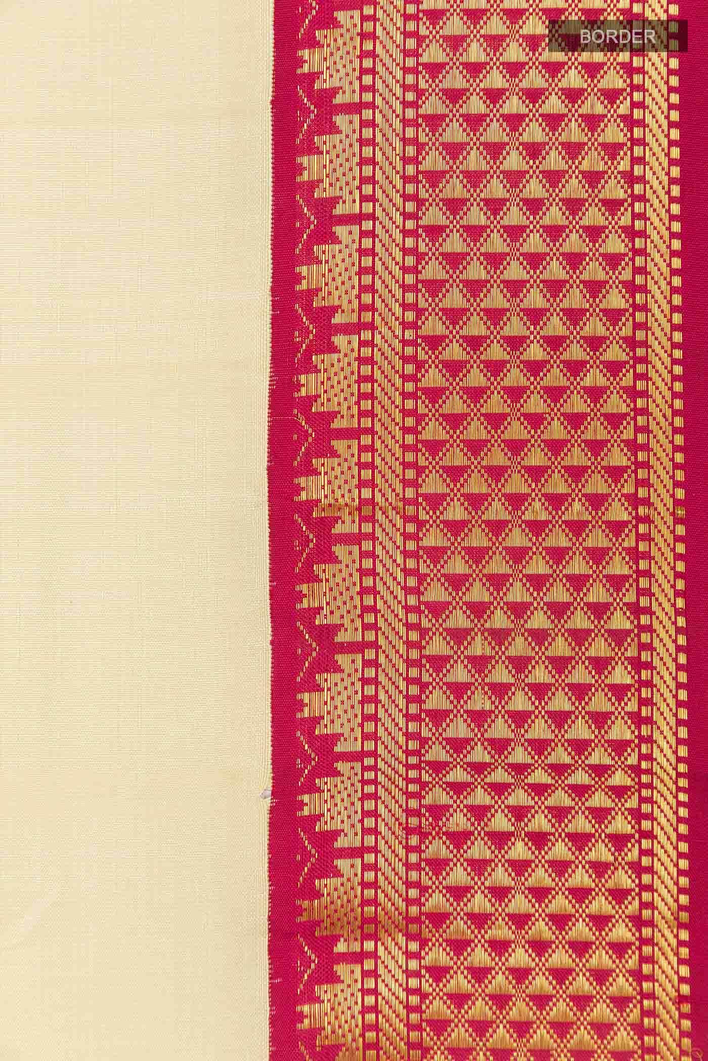 Cream Kanchipuram Silk Nine Yards Saree - Image 6