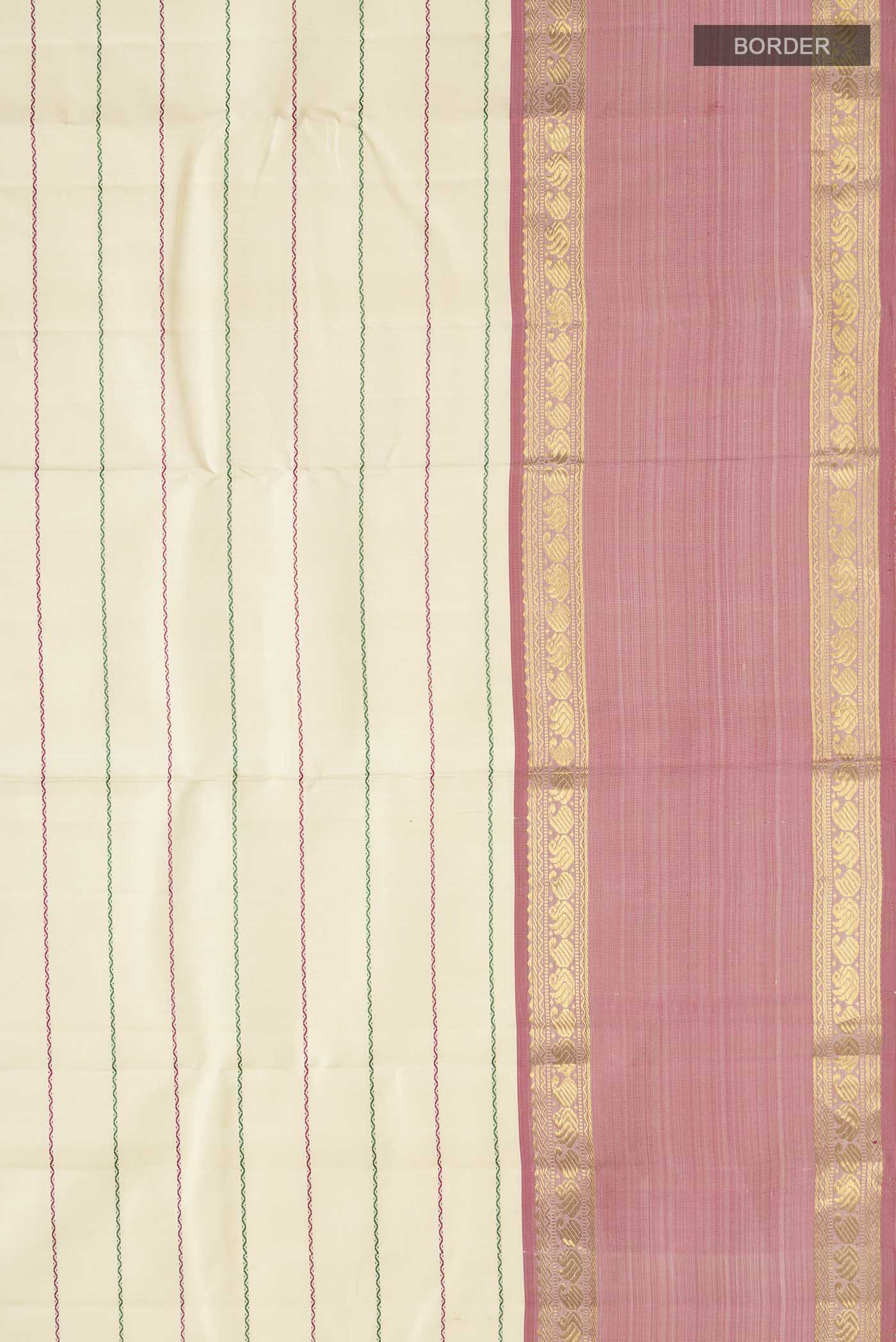 Cream Kanchipuram Silk Saree - Image 3