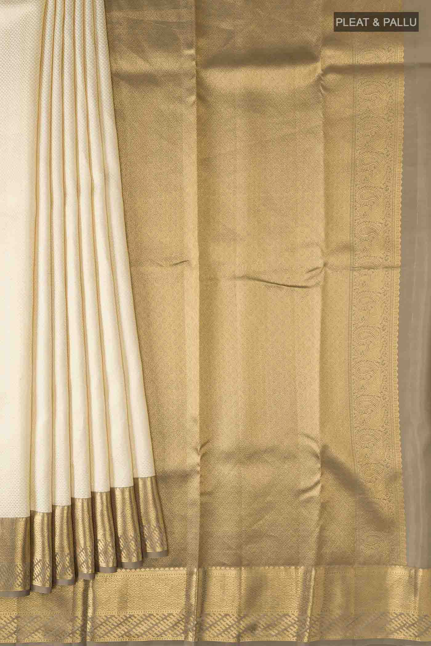 Cream Kanjivaram Silk Saree - Image 4
