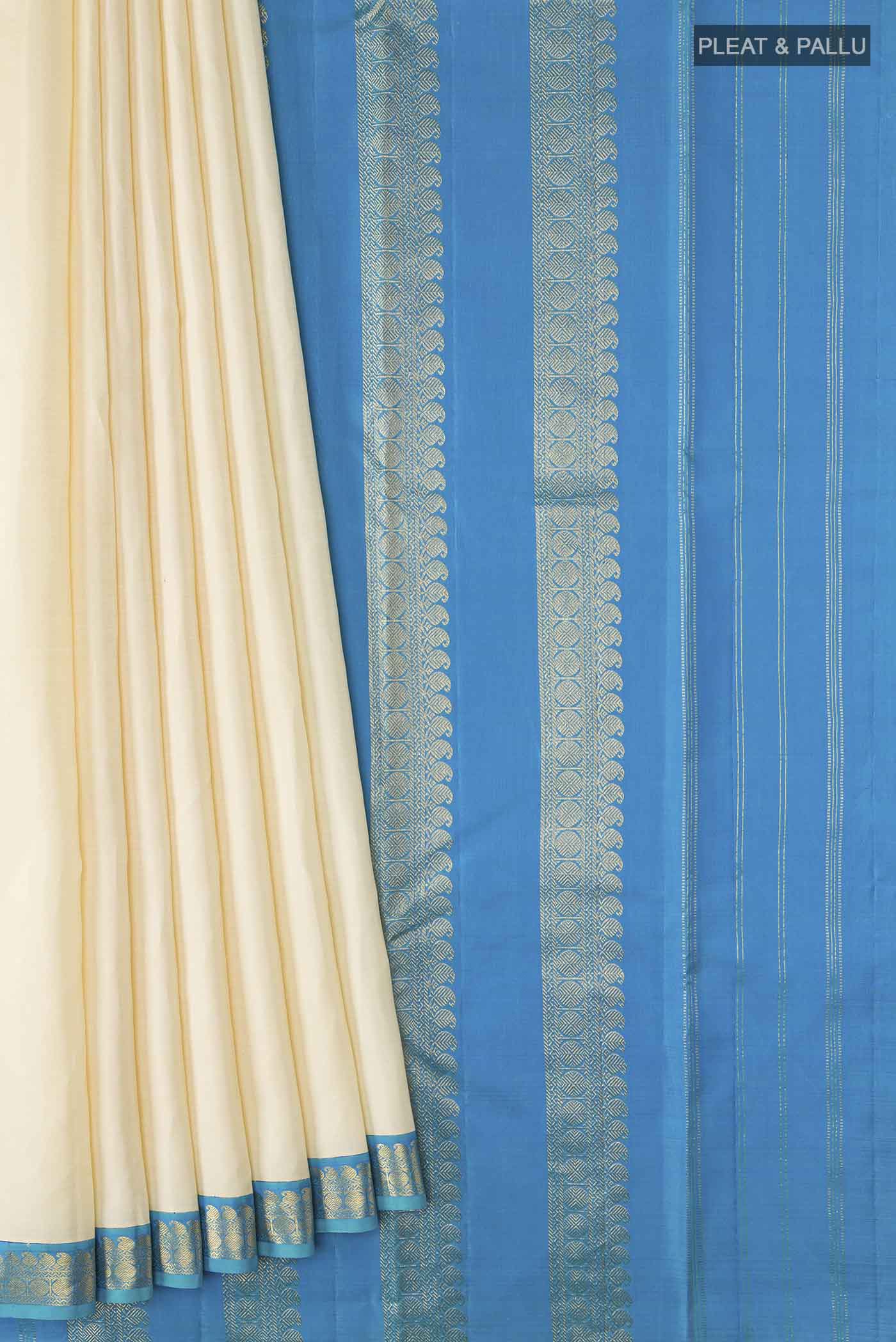 Cream Kanjivaram Silk Saree - Image 4