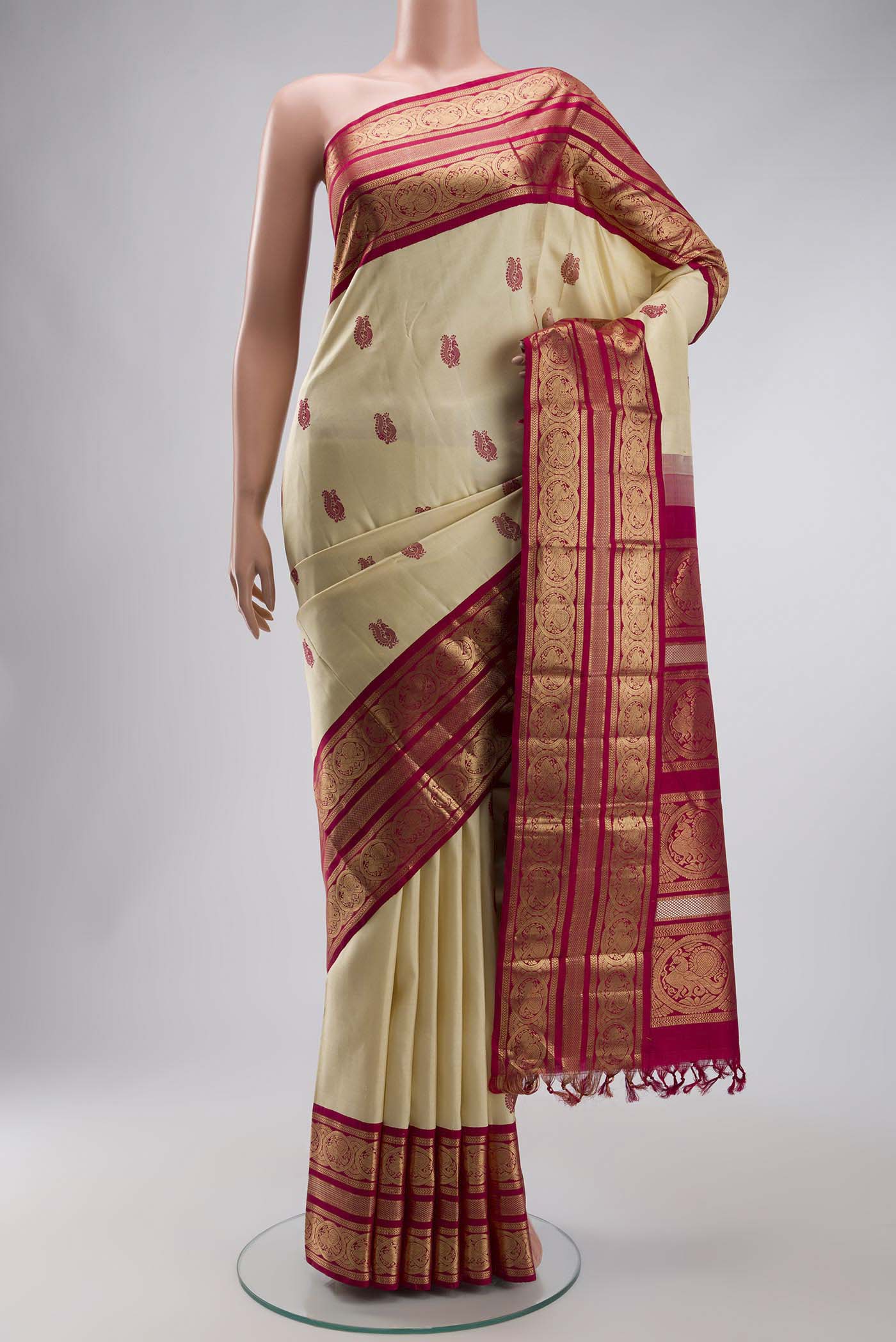 Cream Kanjivaram Silk Saree