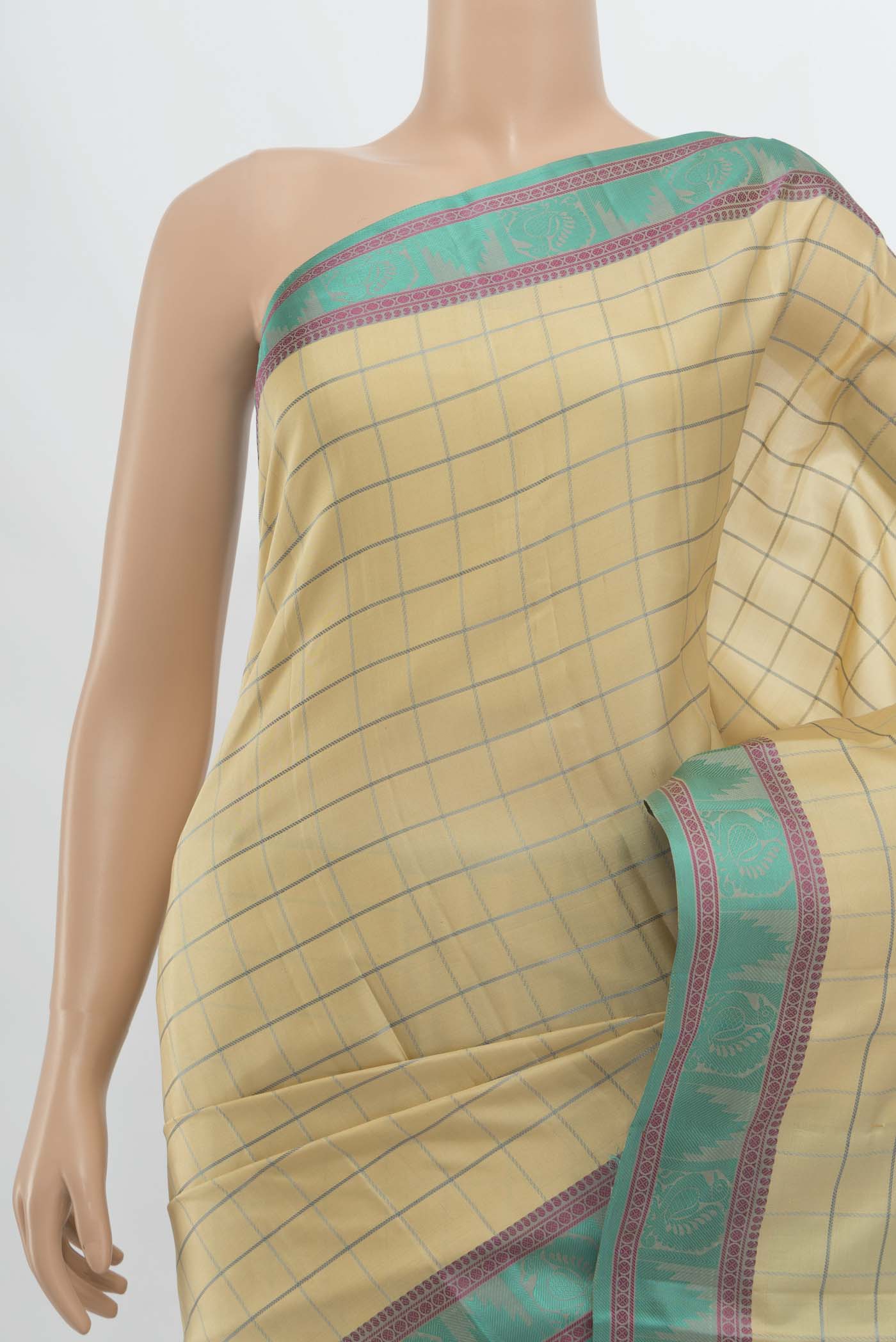 Cream Kanchipuram Silk Saree - Image 2