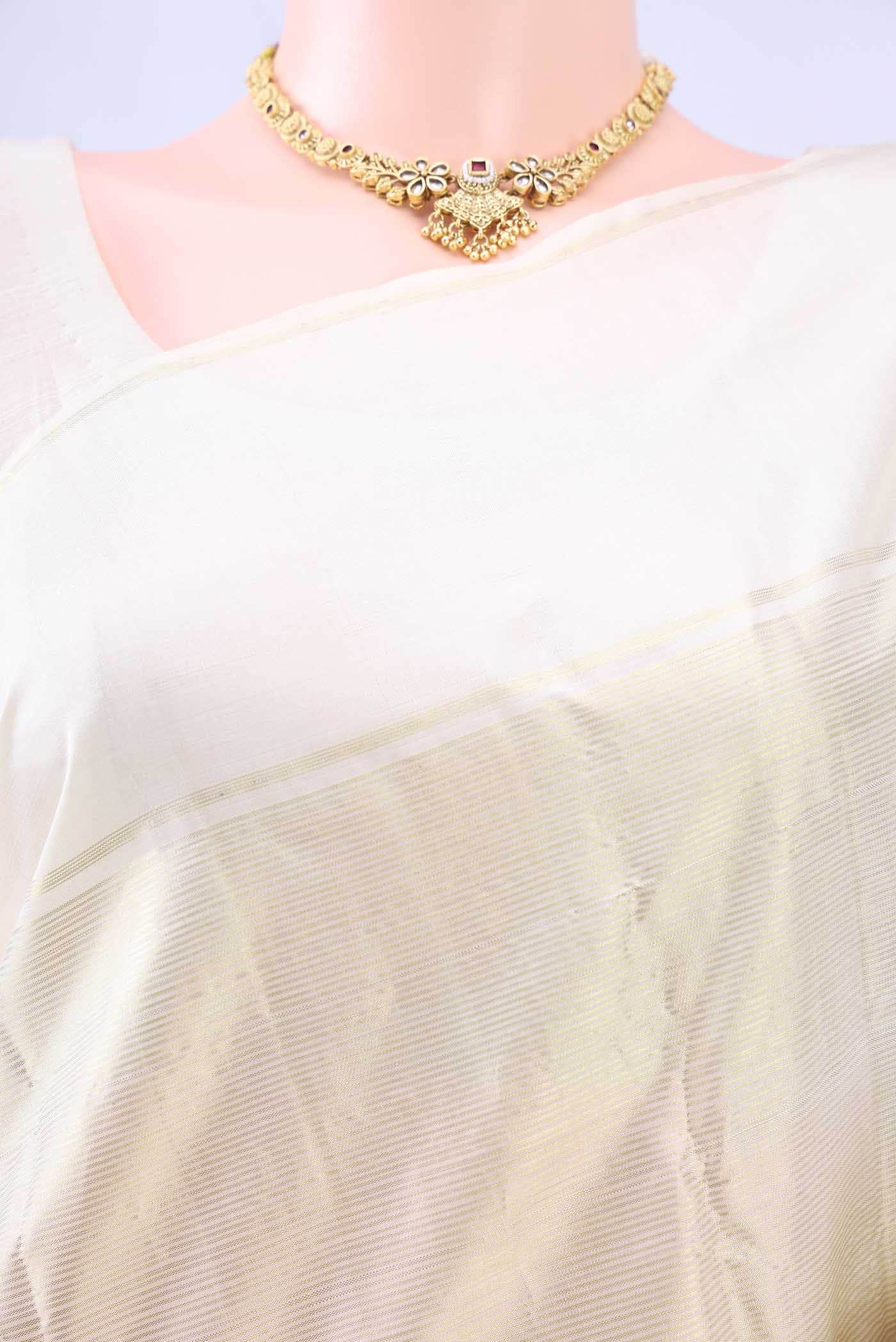 Pure Silk Pure Zari Cream Kanjivaram Saree - Image 3