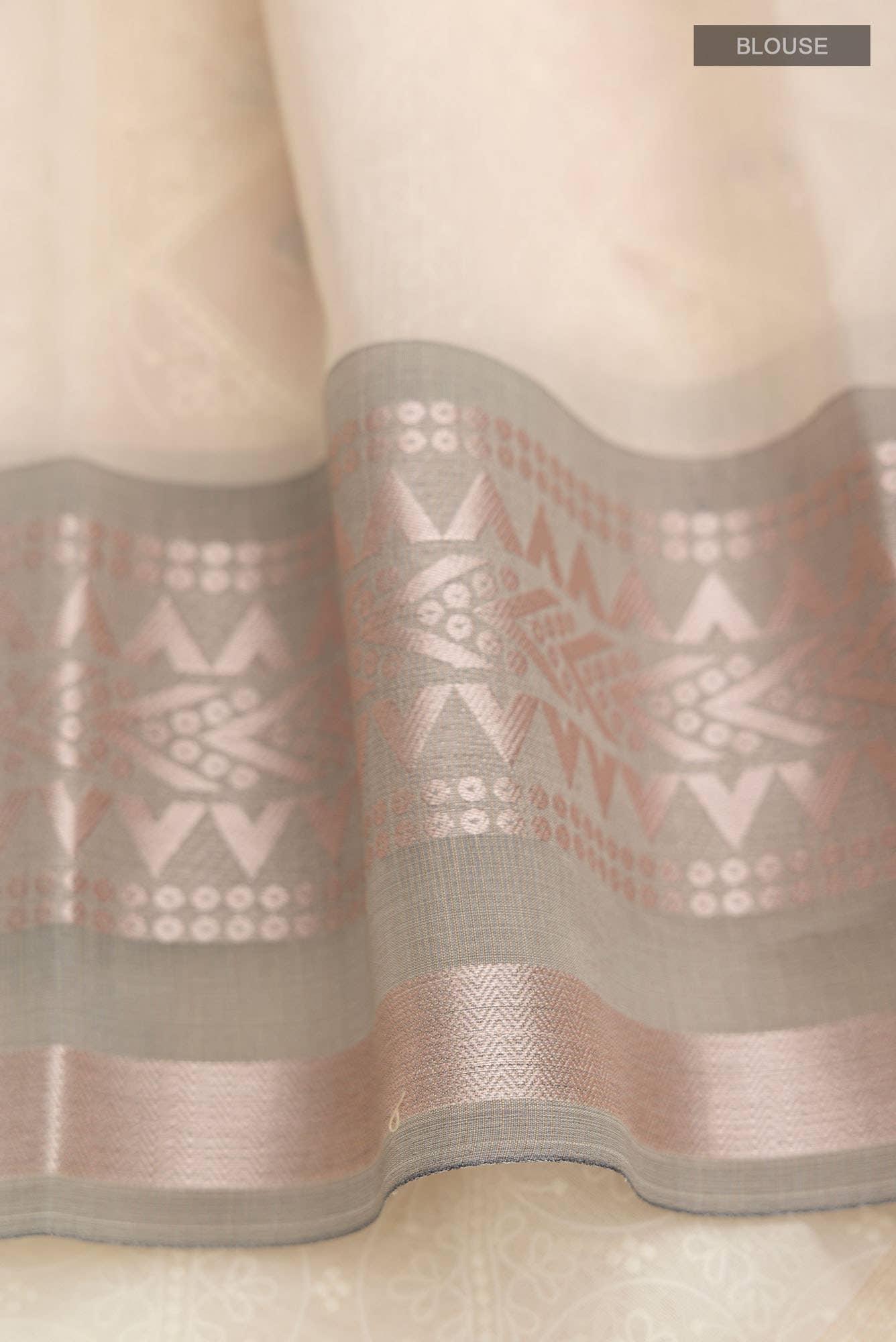 Cream Kora Cotton Saree - Image 2
