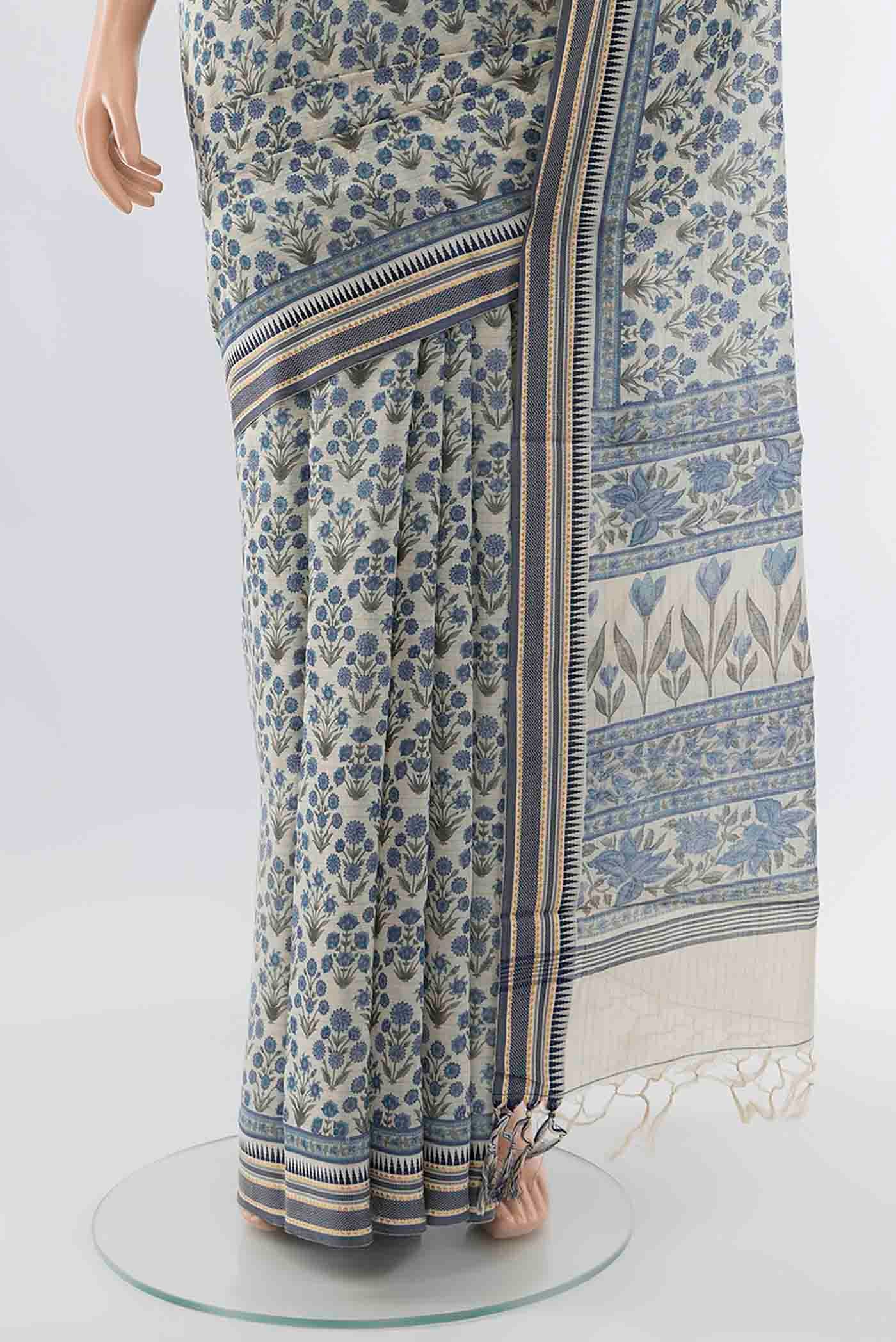 Cream Maheshwari Silk Cotton Saree - Image 3