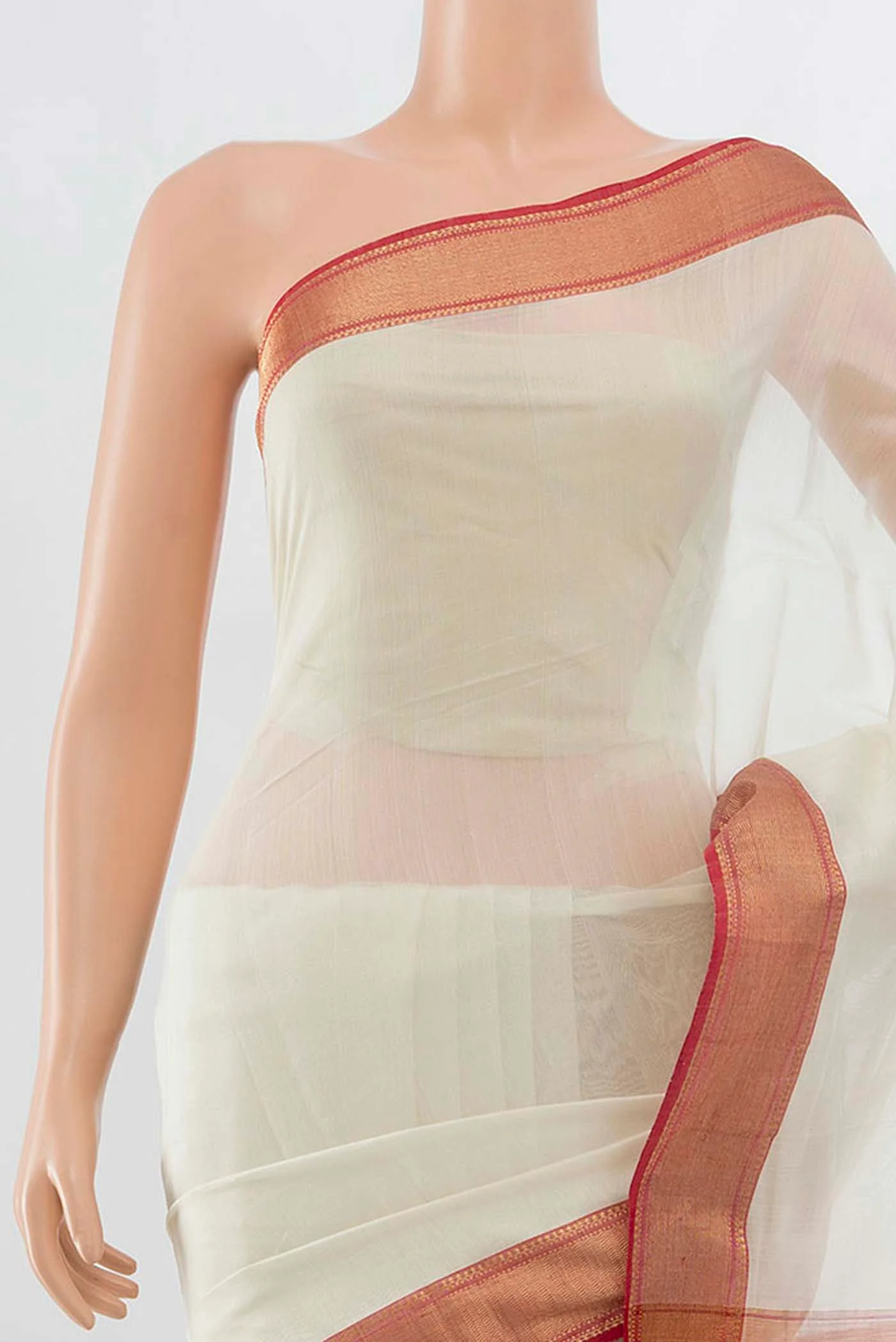 Cream Maheshwari Silk Cotton Saree - Image 2