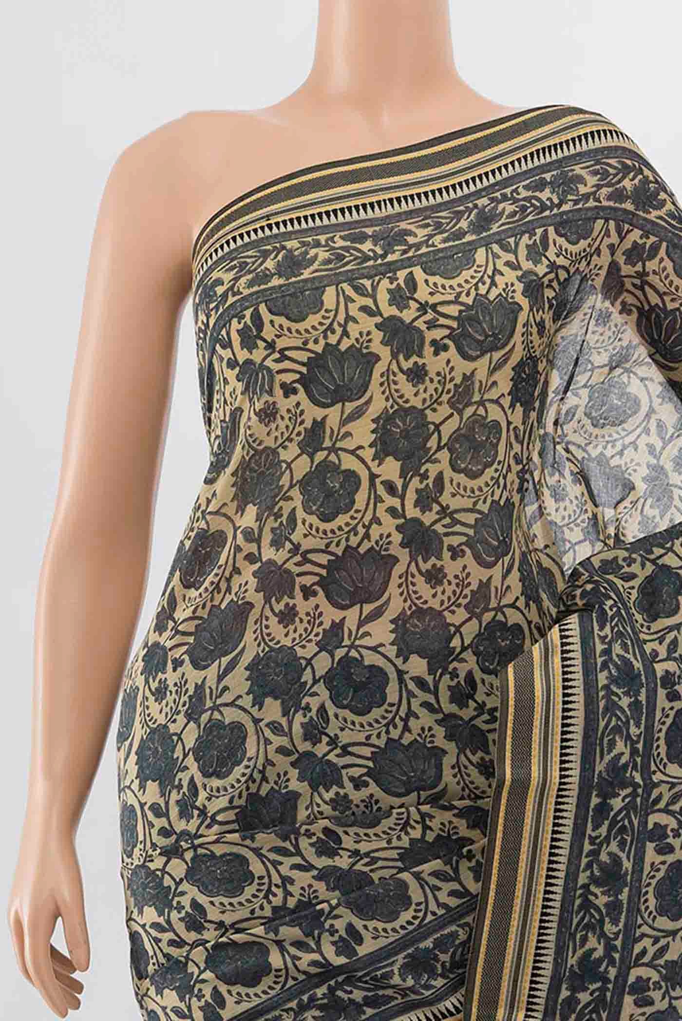 Cream Maheshwari Silk Cotton Saree - Image 2