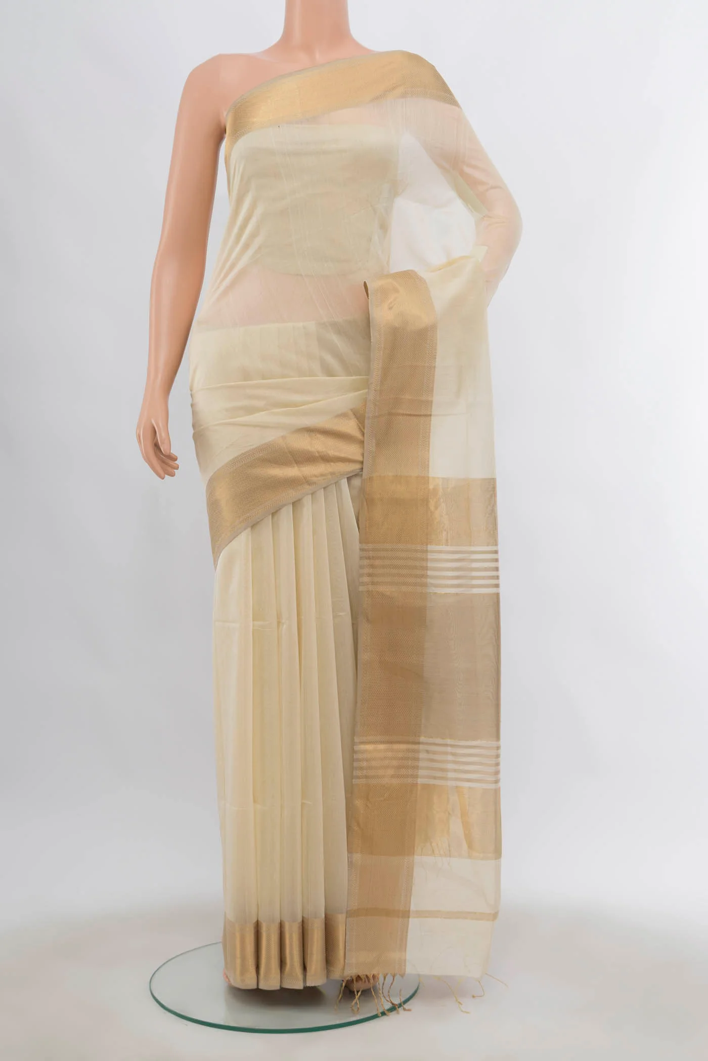 Cream Maheshwari Silk Saree