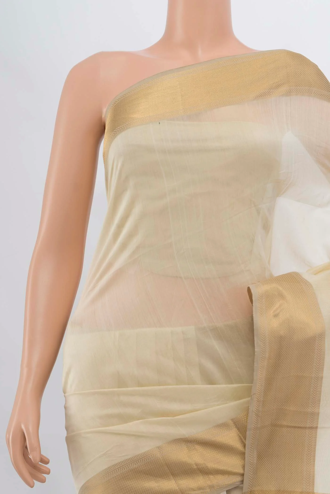 Cream Maheshwari Silk Saree - Image 2