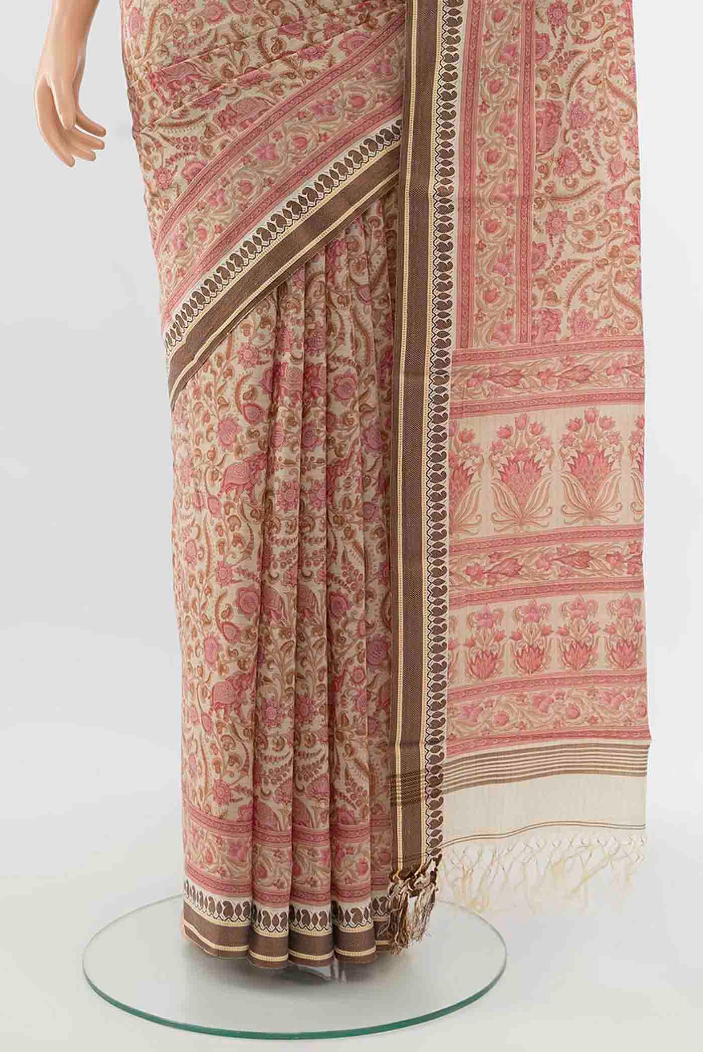Cream Maheshwari Silk Saree - Image 3