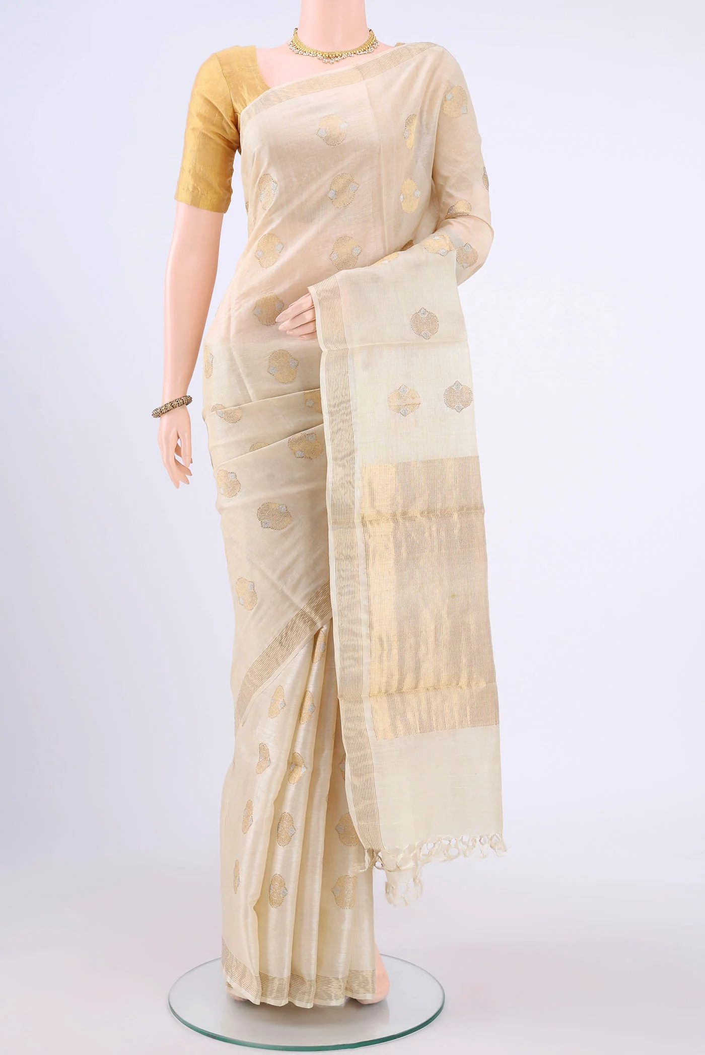 Cream MP Tussar Saree