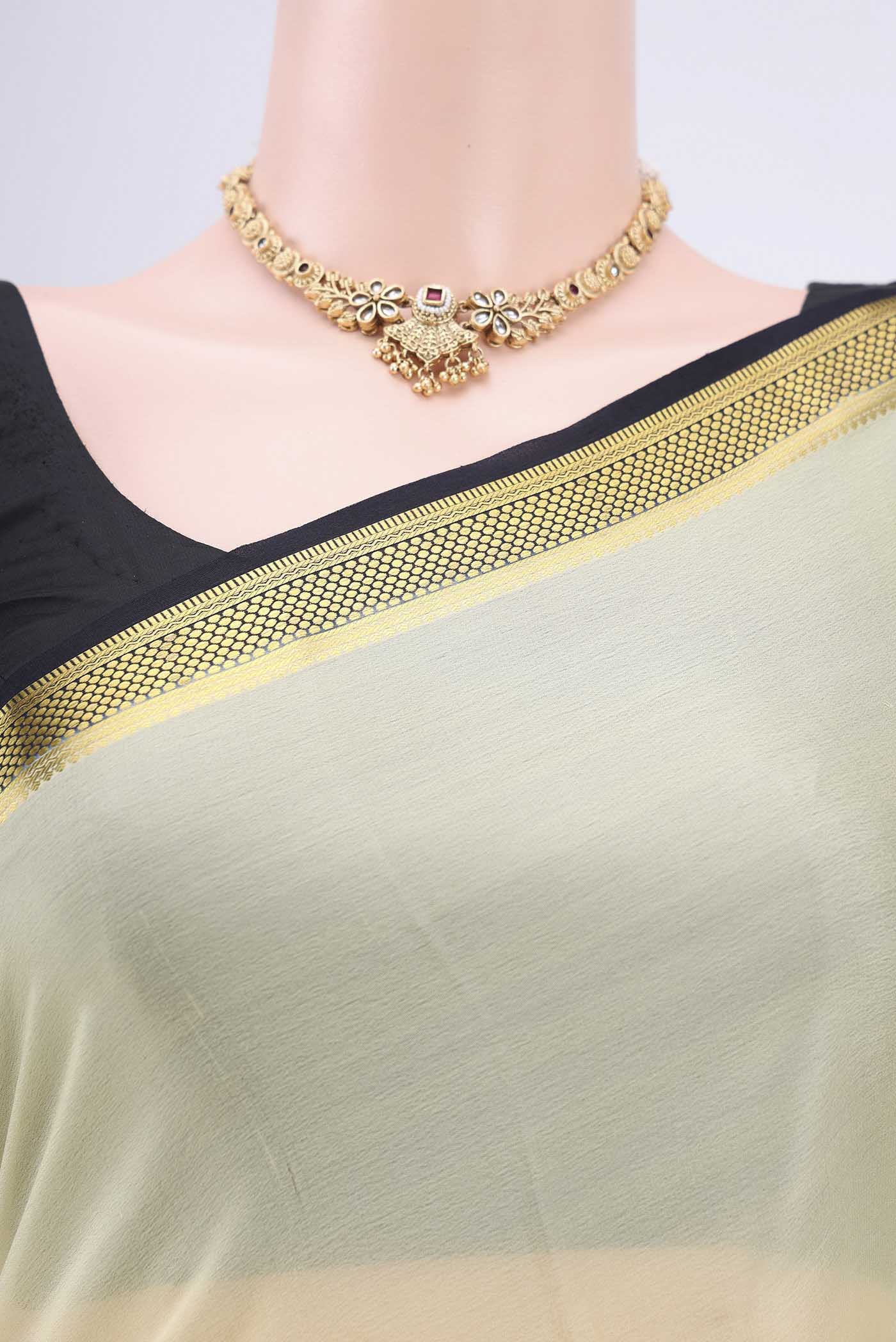 Cream Mysore Crepe Saree - Image 2