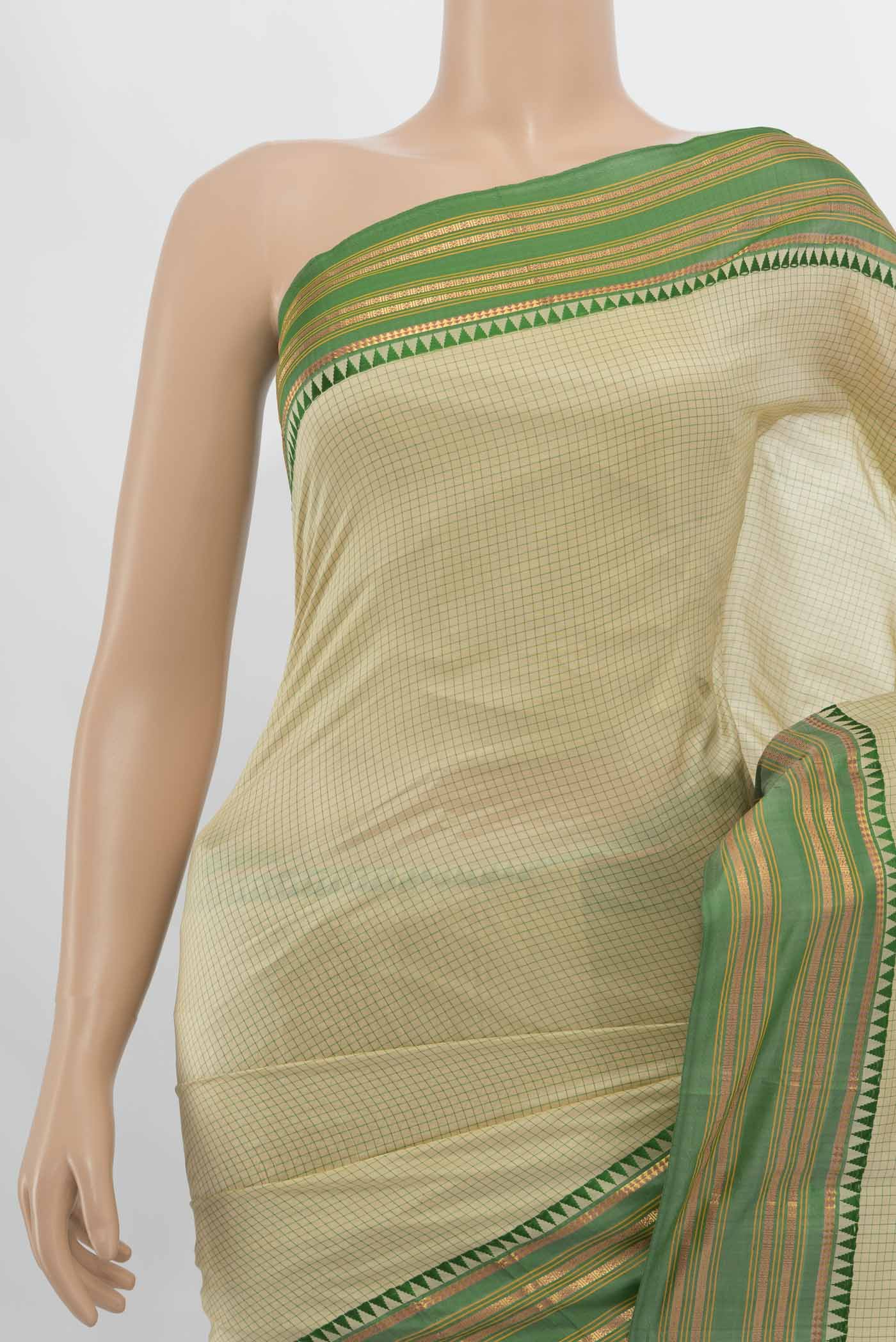 Cream Narayanpet Silk Saree - Image 2