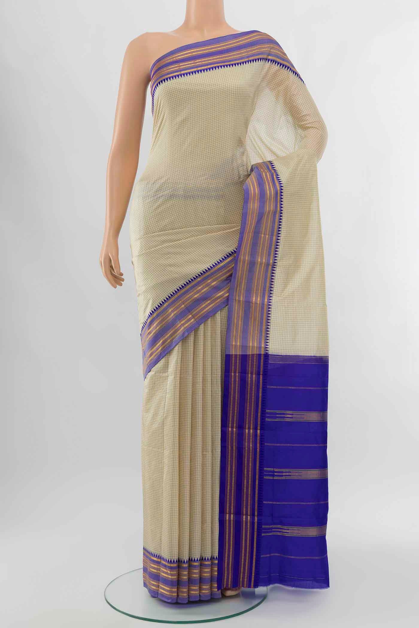 Cream Narayanpet Silk Saree