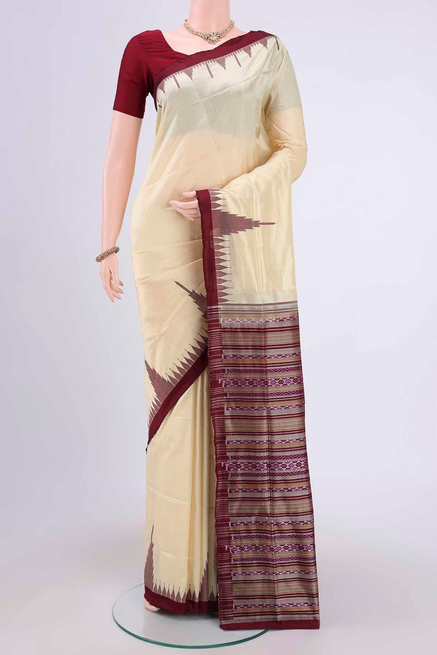 Cream Orissa Silk Saree
