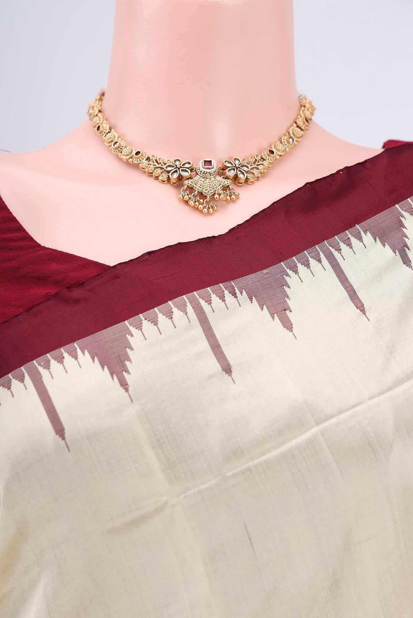 Cream Orissa Silk Saree - Image 2