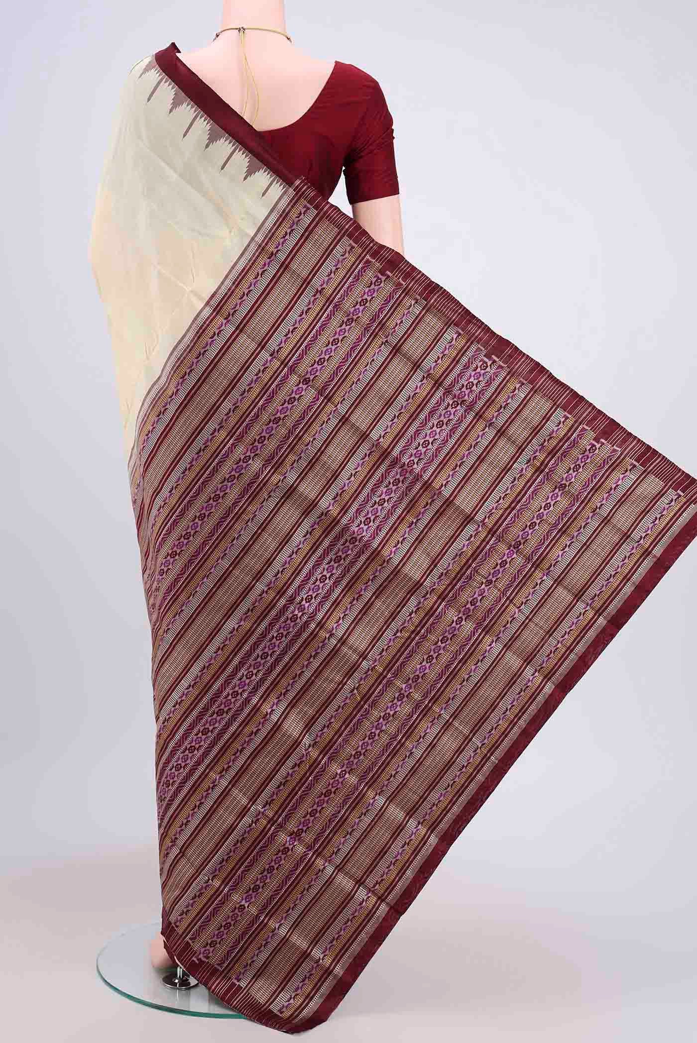 Cream Orissa Silk Saree - Image 3