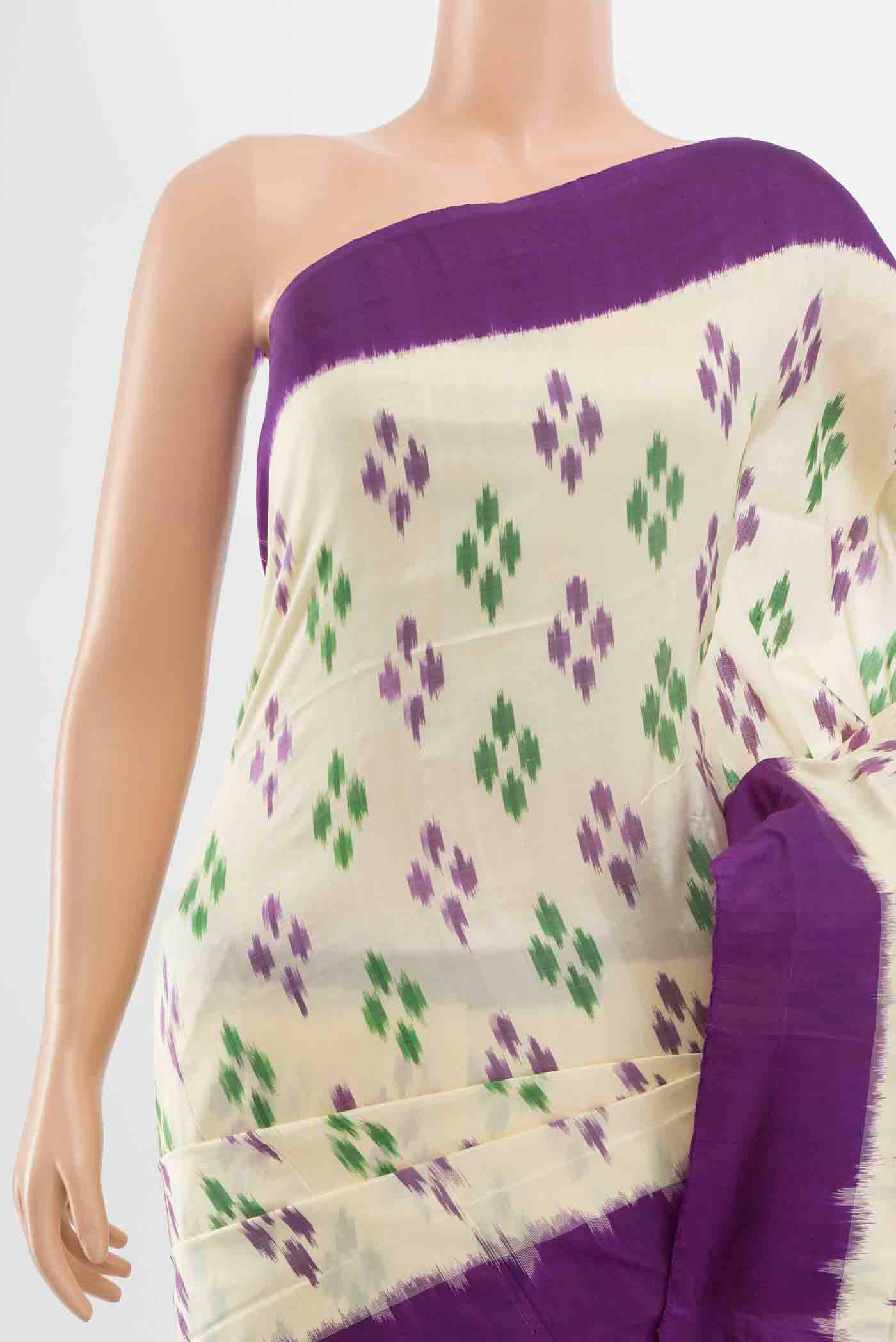 Cream Pochampally Saree - Image 2