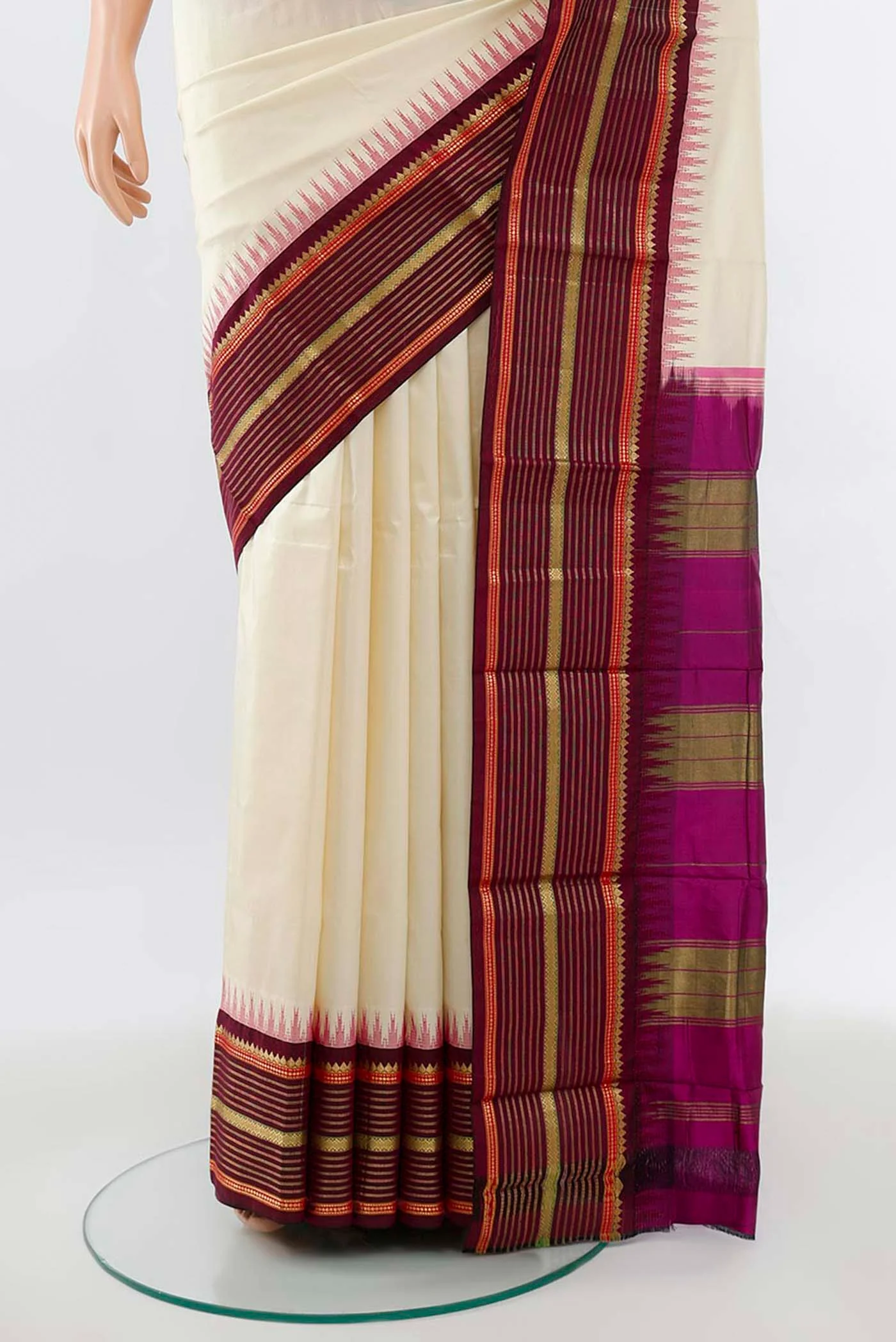 Off White Bangalore Silk Saree - Image 3