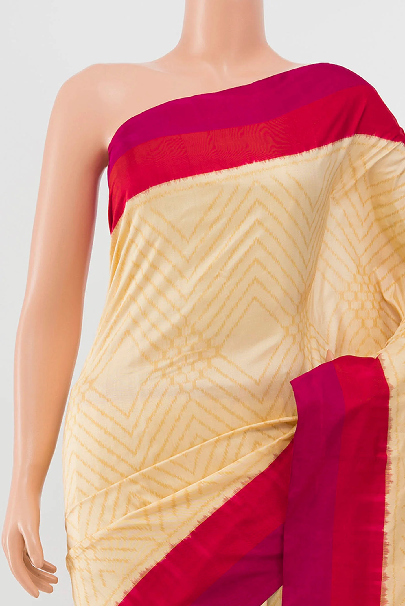 Cream Pochampally Silk Saree - Image 2