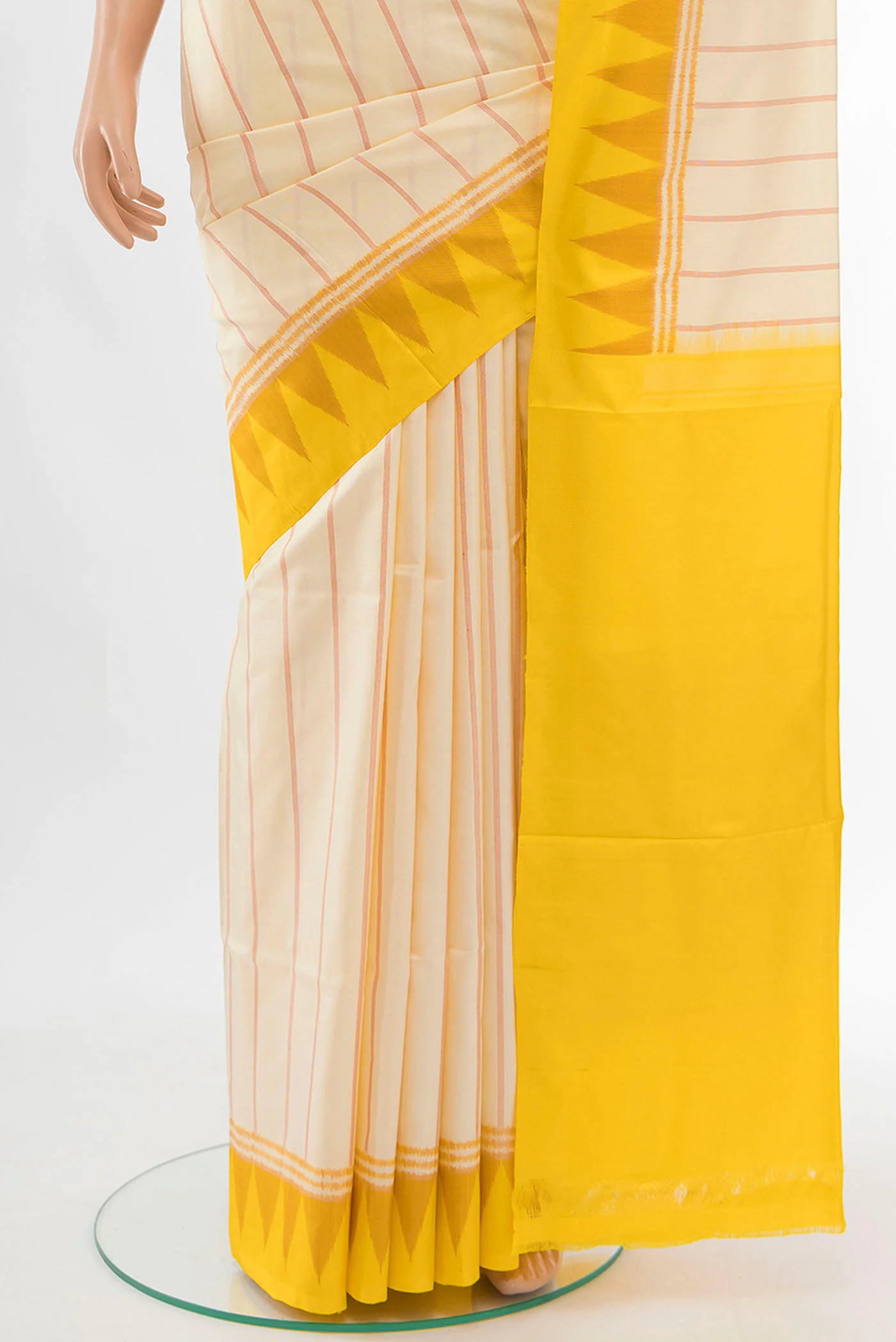 Cream Pochampally Silk Saree - Image 3
