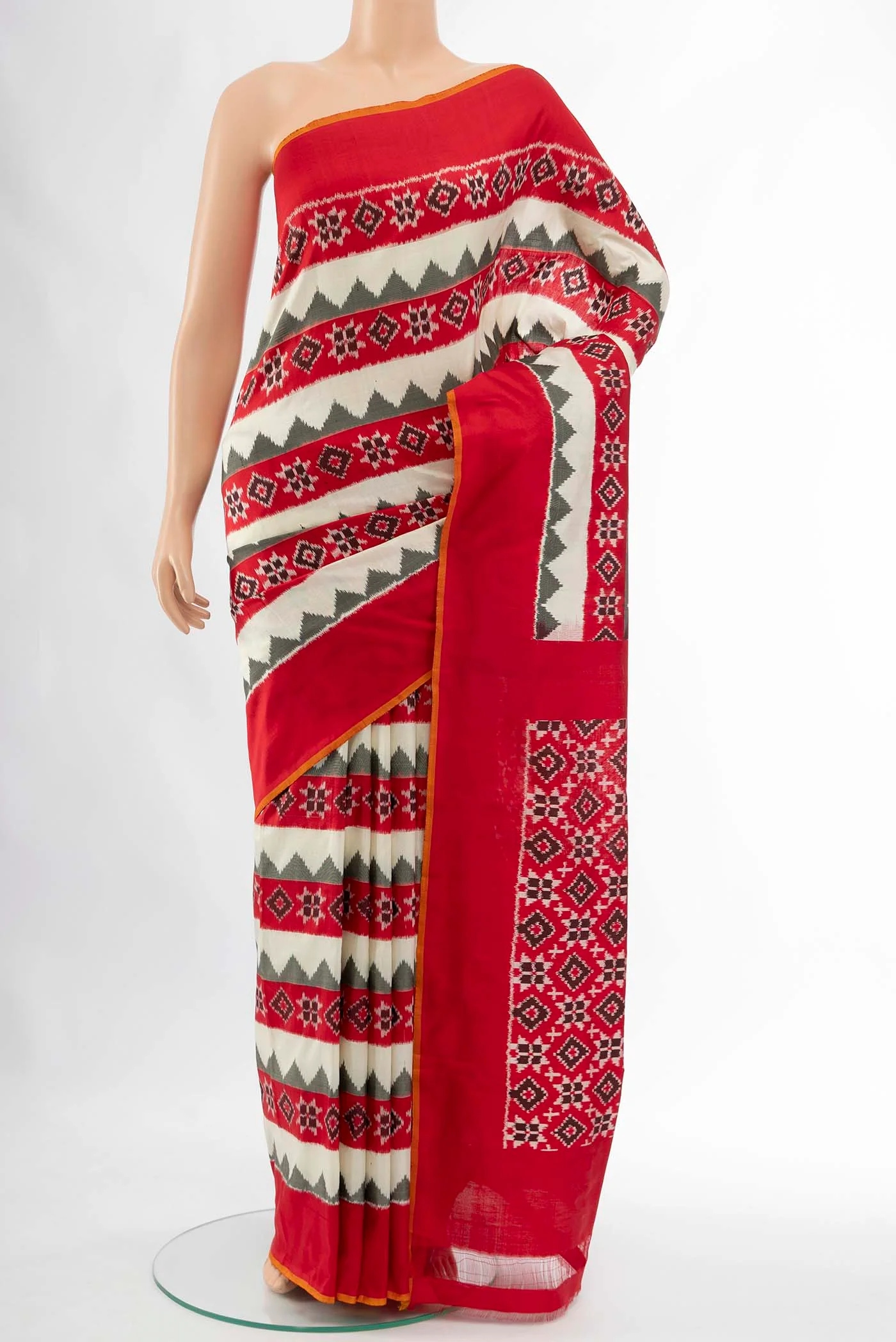 Cream Pochampally Silk Saree