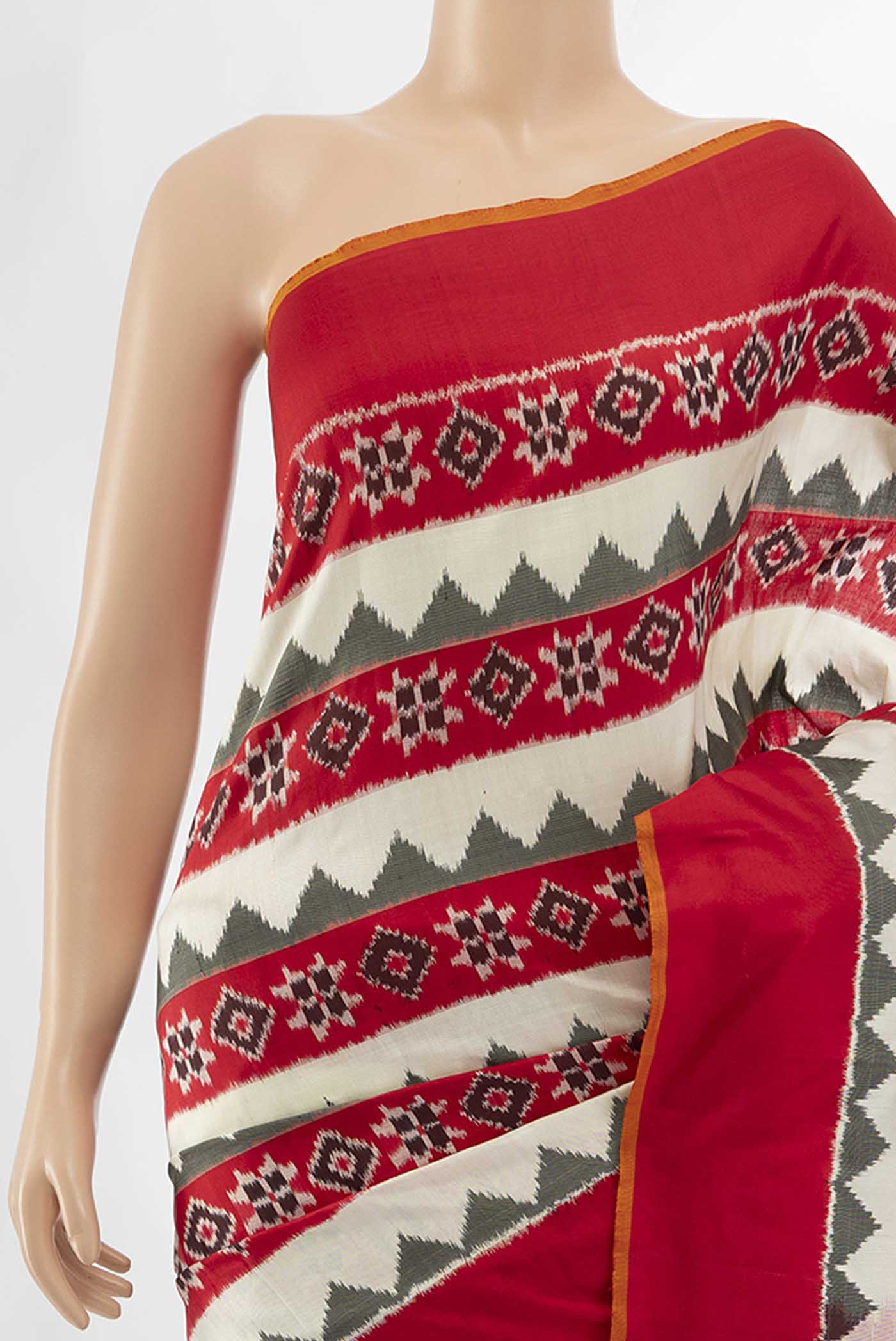 Cream Pochampally Silk Saree - Image 2