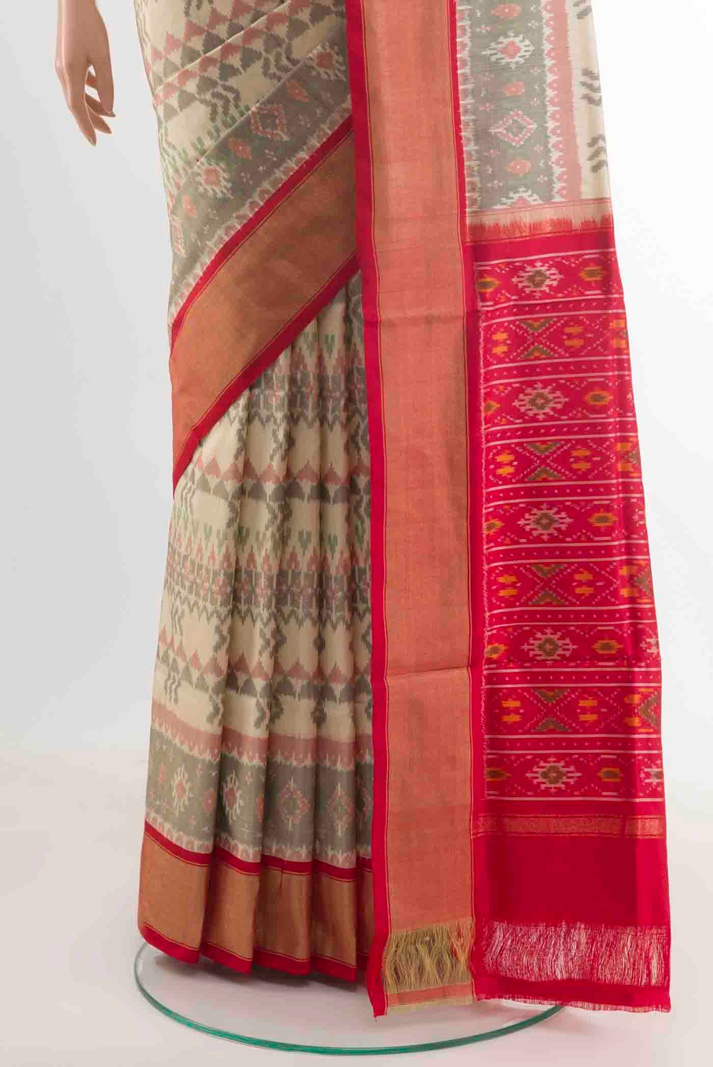 Cream Pochampally Silk Saree - Image 3