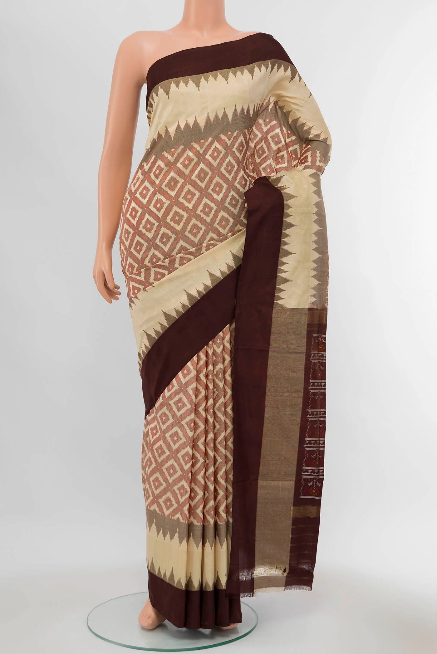 Cream Pochampally Silk Saree